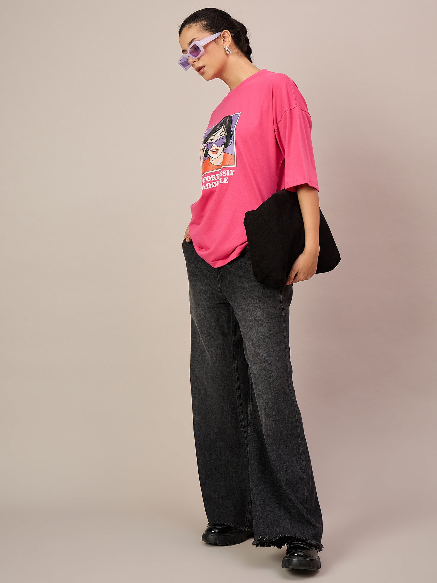 Women Pink Oversized Tees