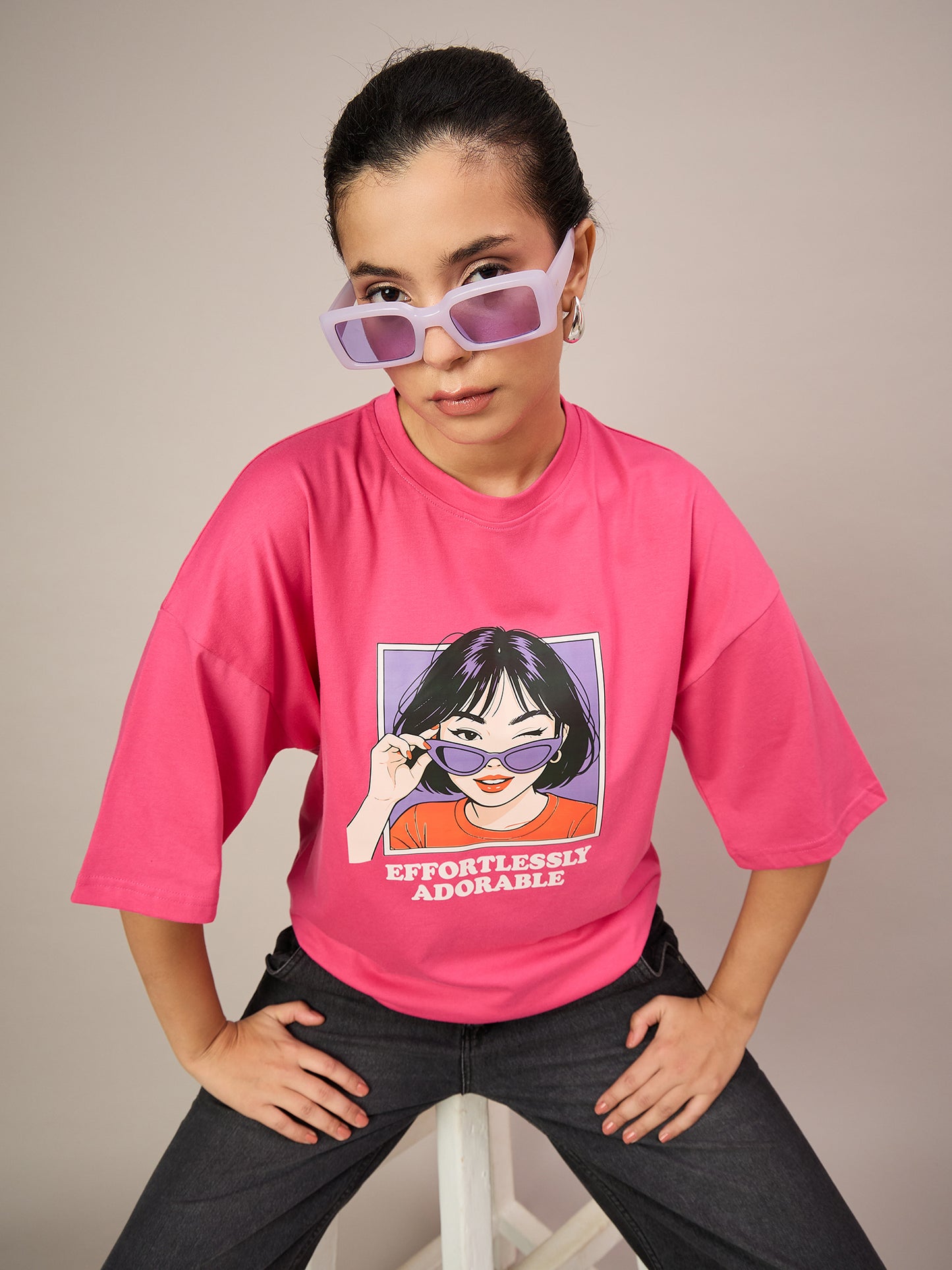 Women Pink Oversized Tees
