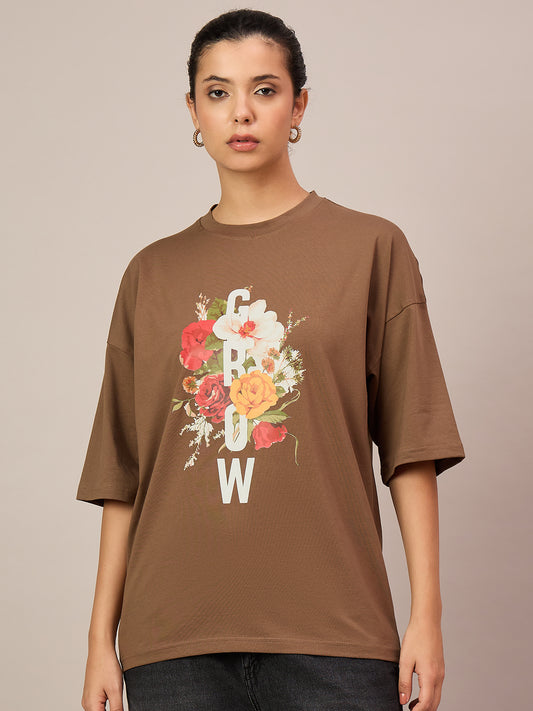 Women Brown Oversized Tees