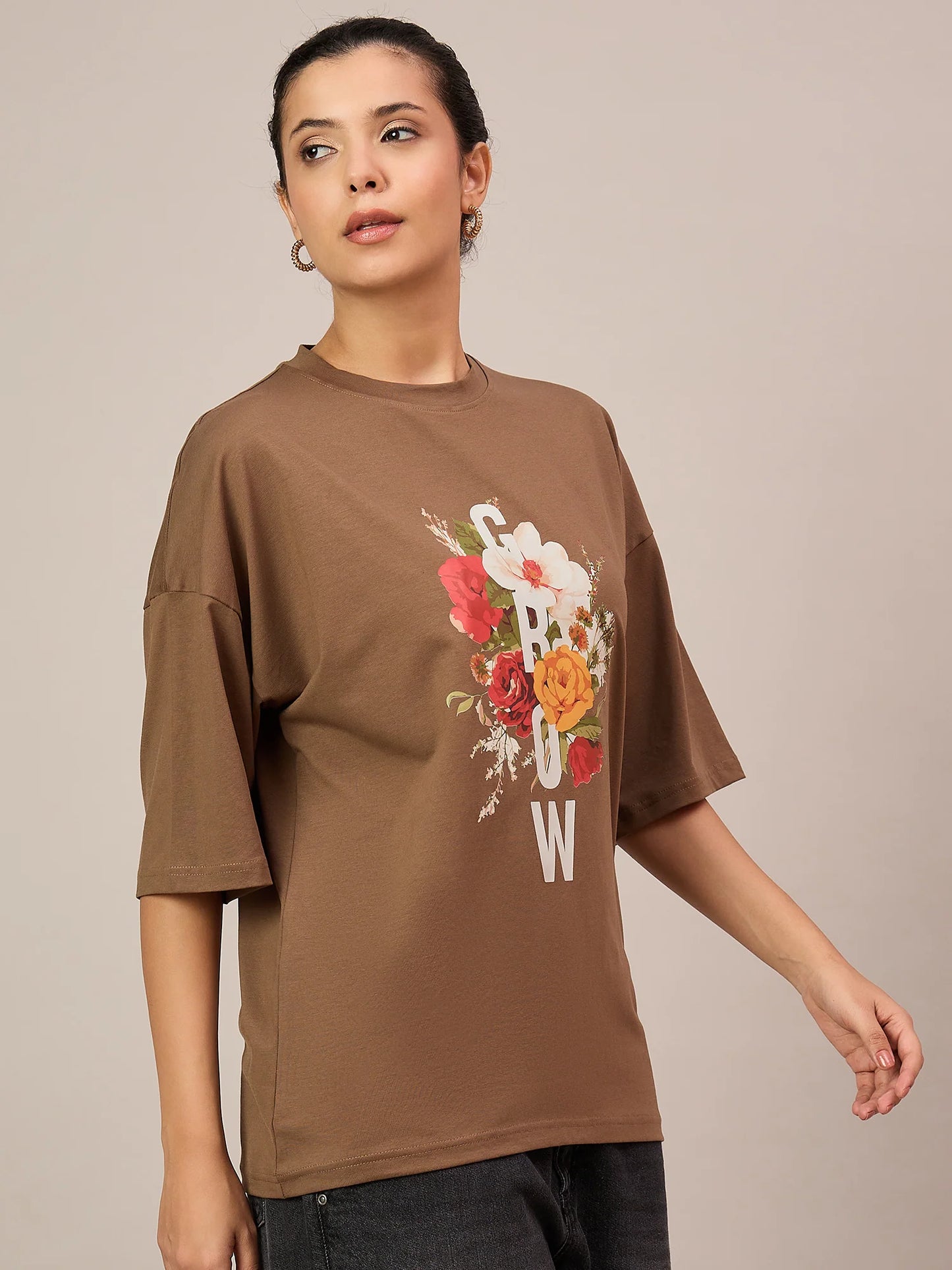 Women Brown Oversized Tees - Reprise