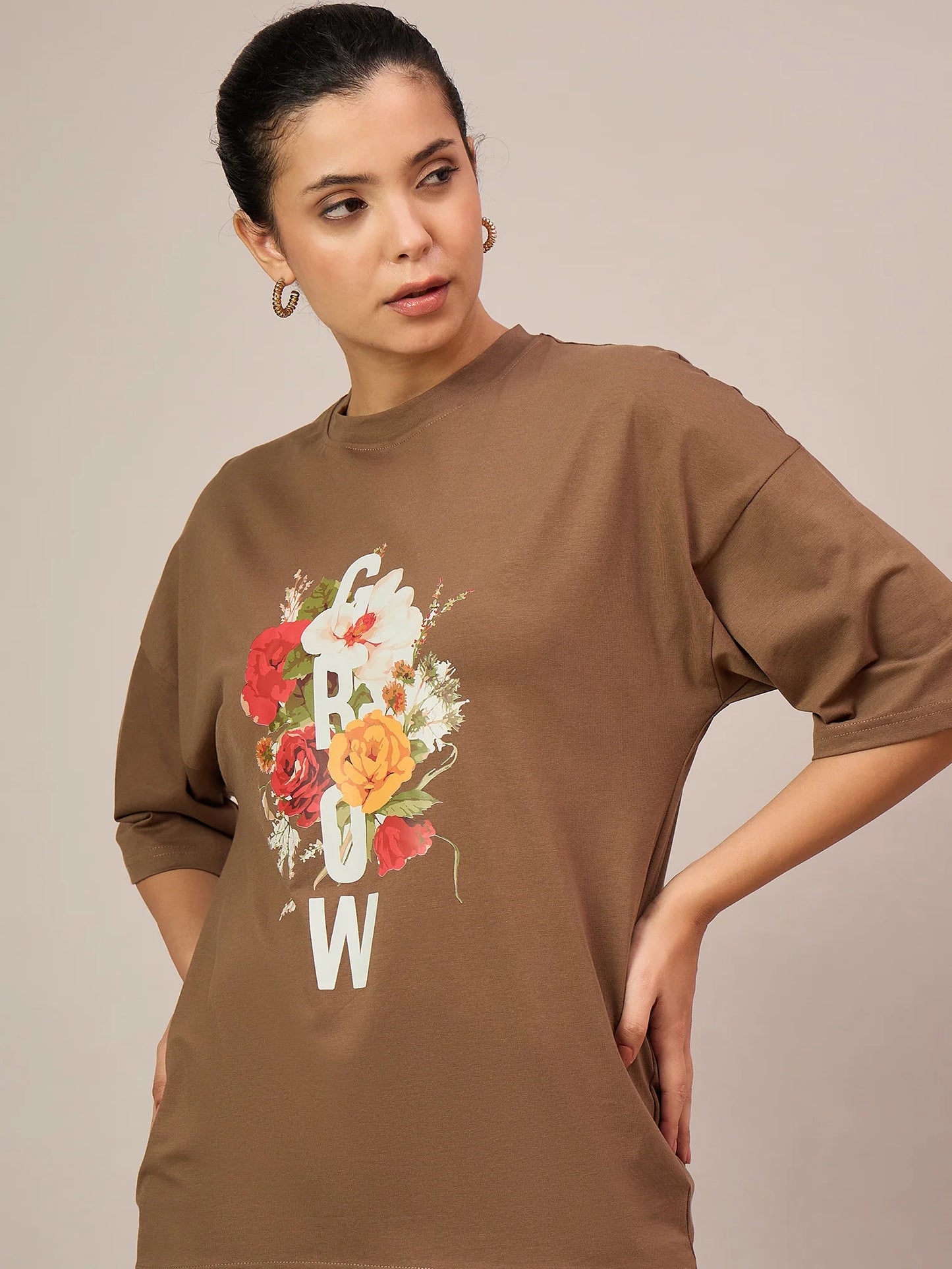 Women Brown Oversized Tees - Reprise