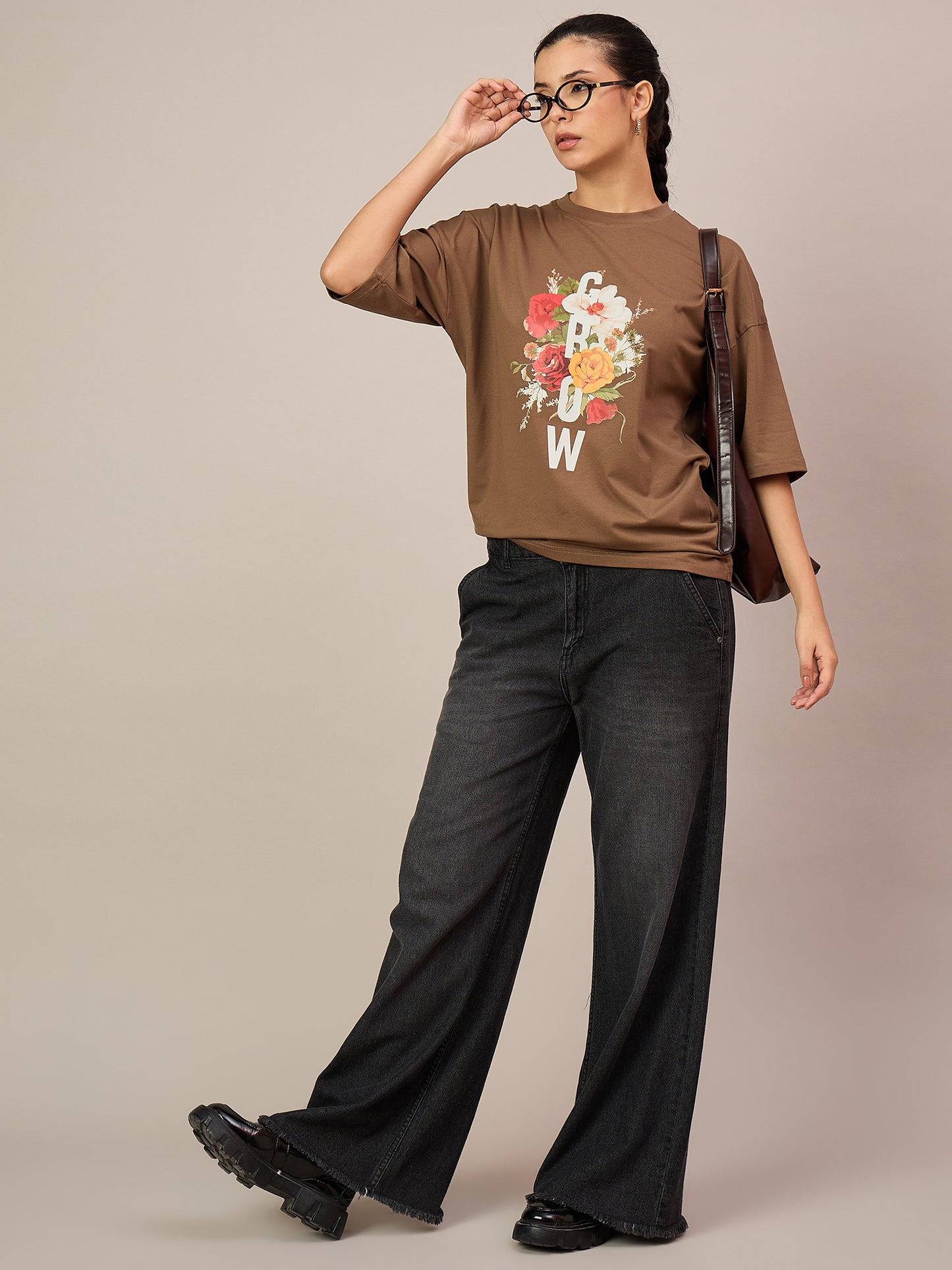 Women Brown Oversized Tees