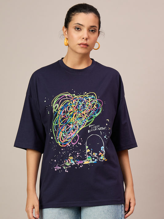 Women Dark Blue Oversized Tees
