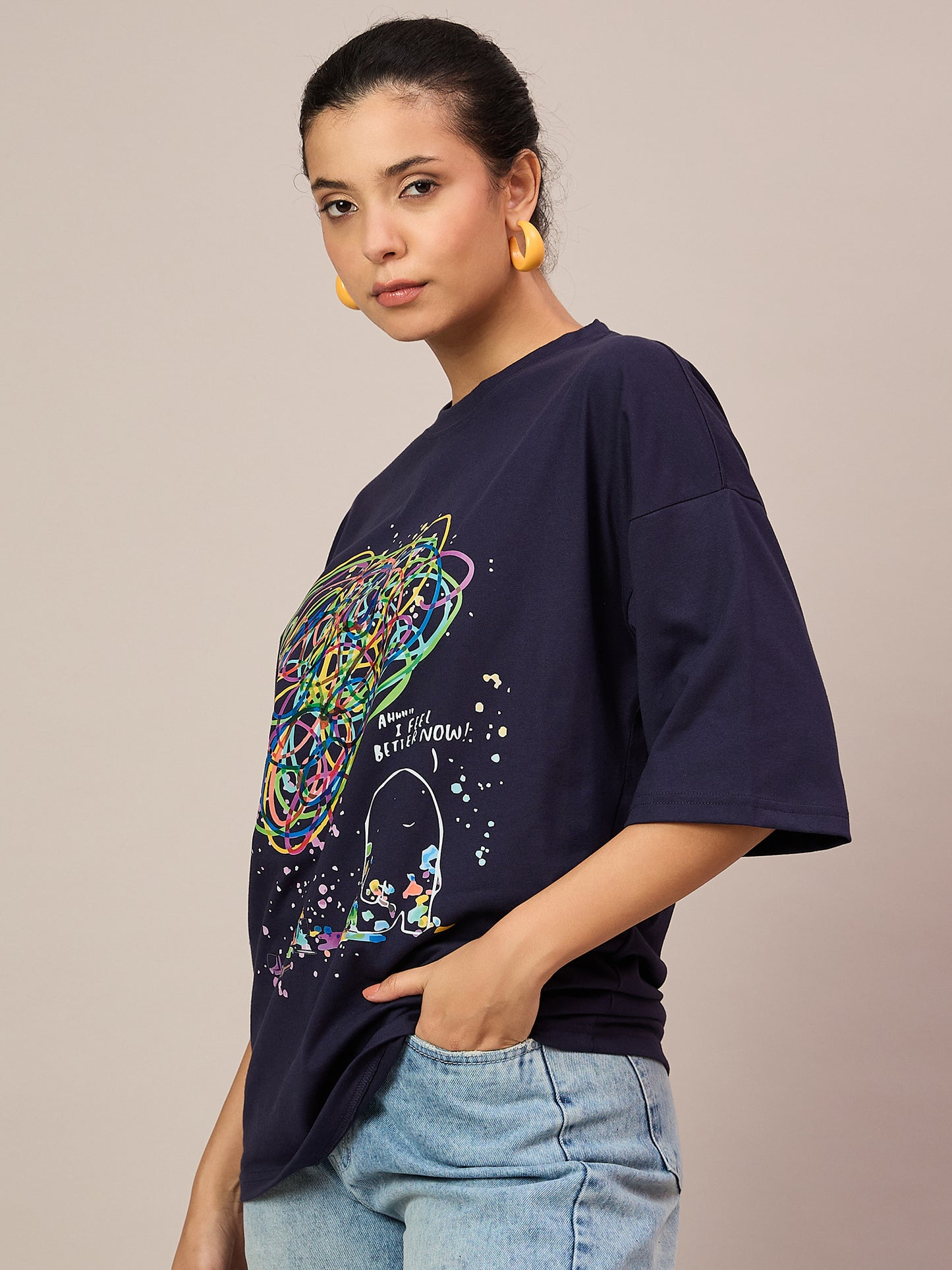 Women Dark Blue Oversized Tees