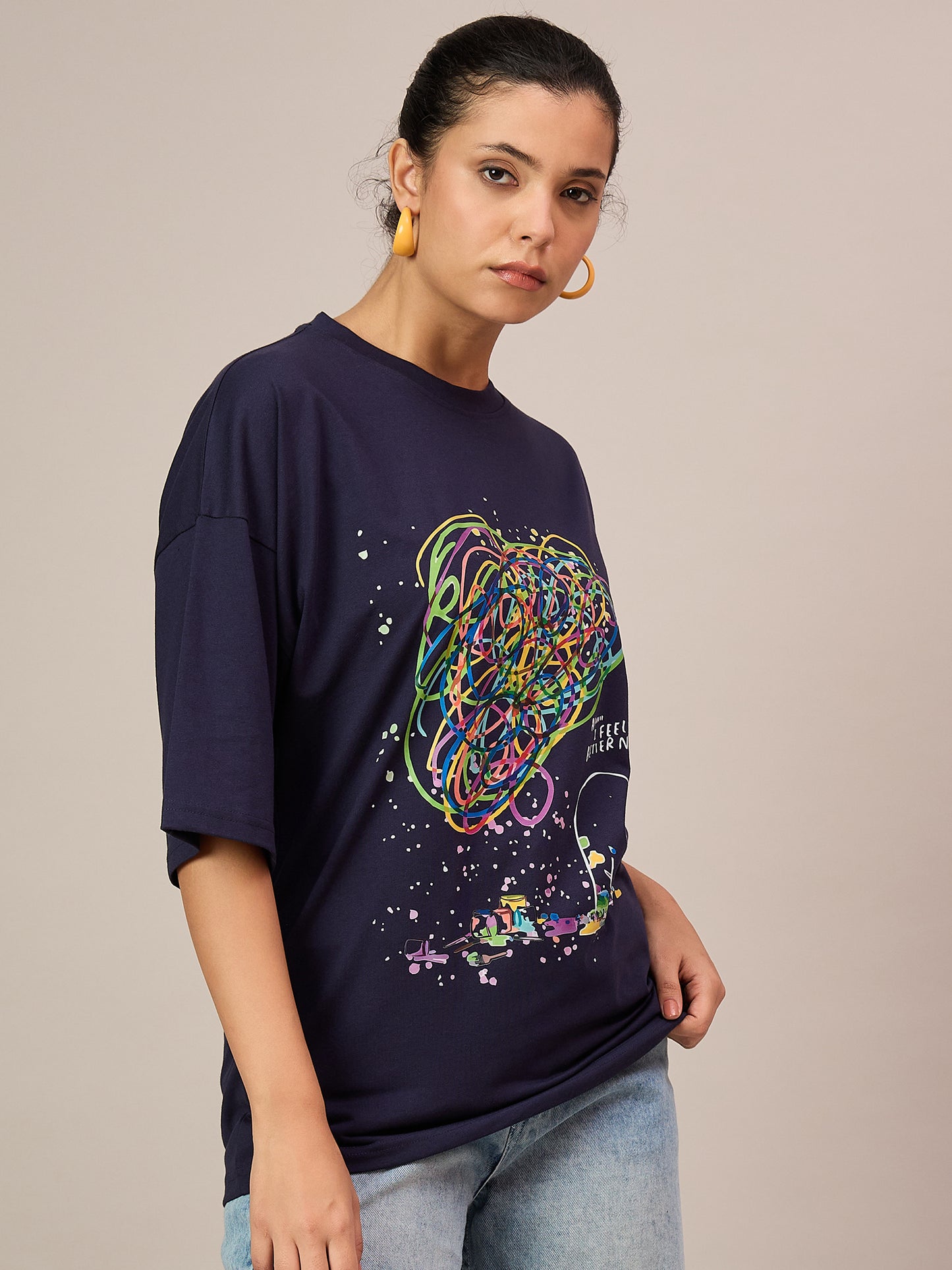 Women Dark Blue Oversized Tees