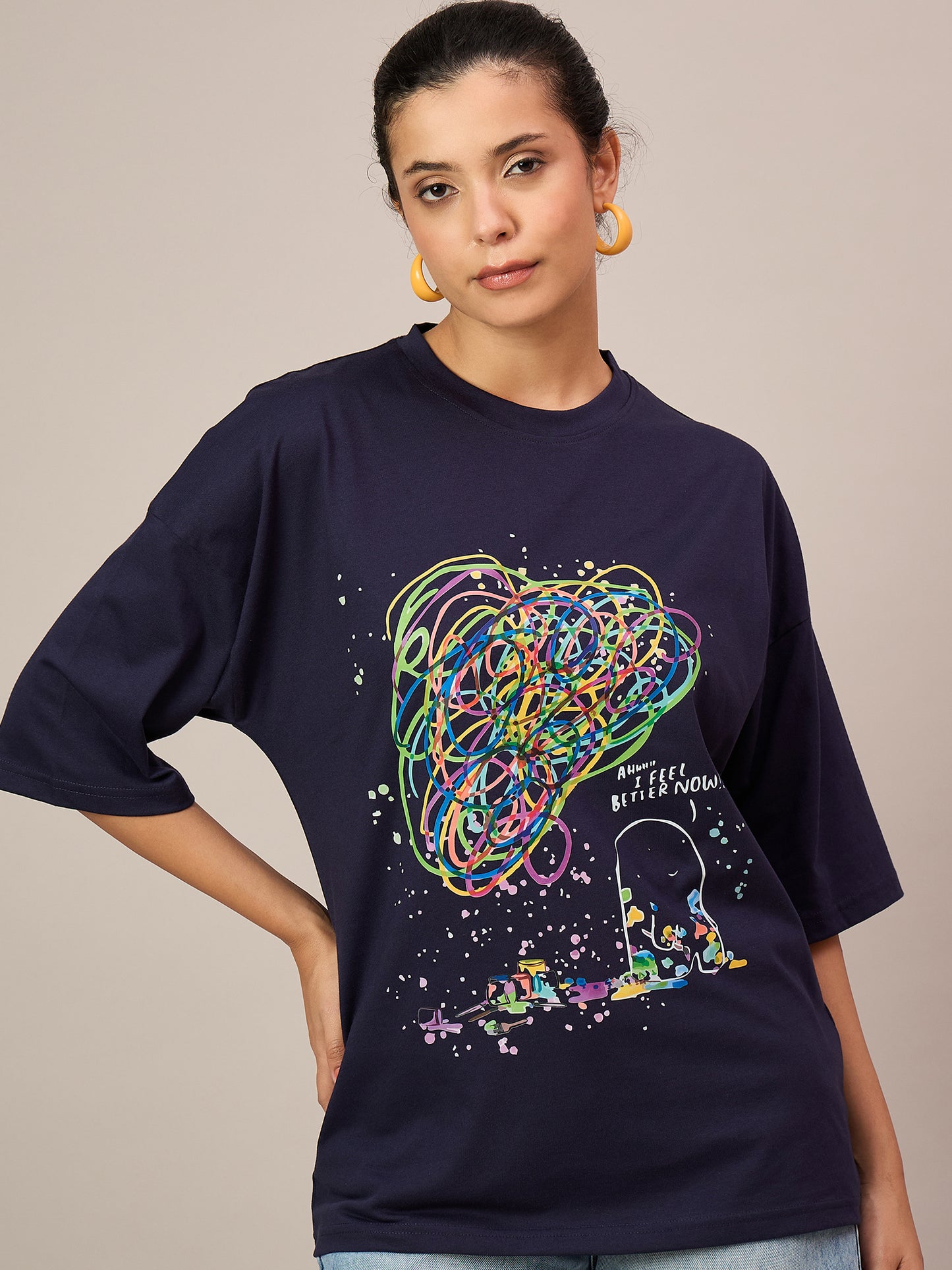Women Dark Blue Oversized Tees