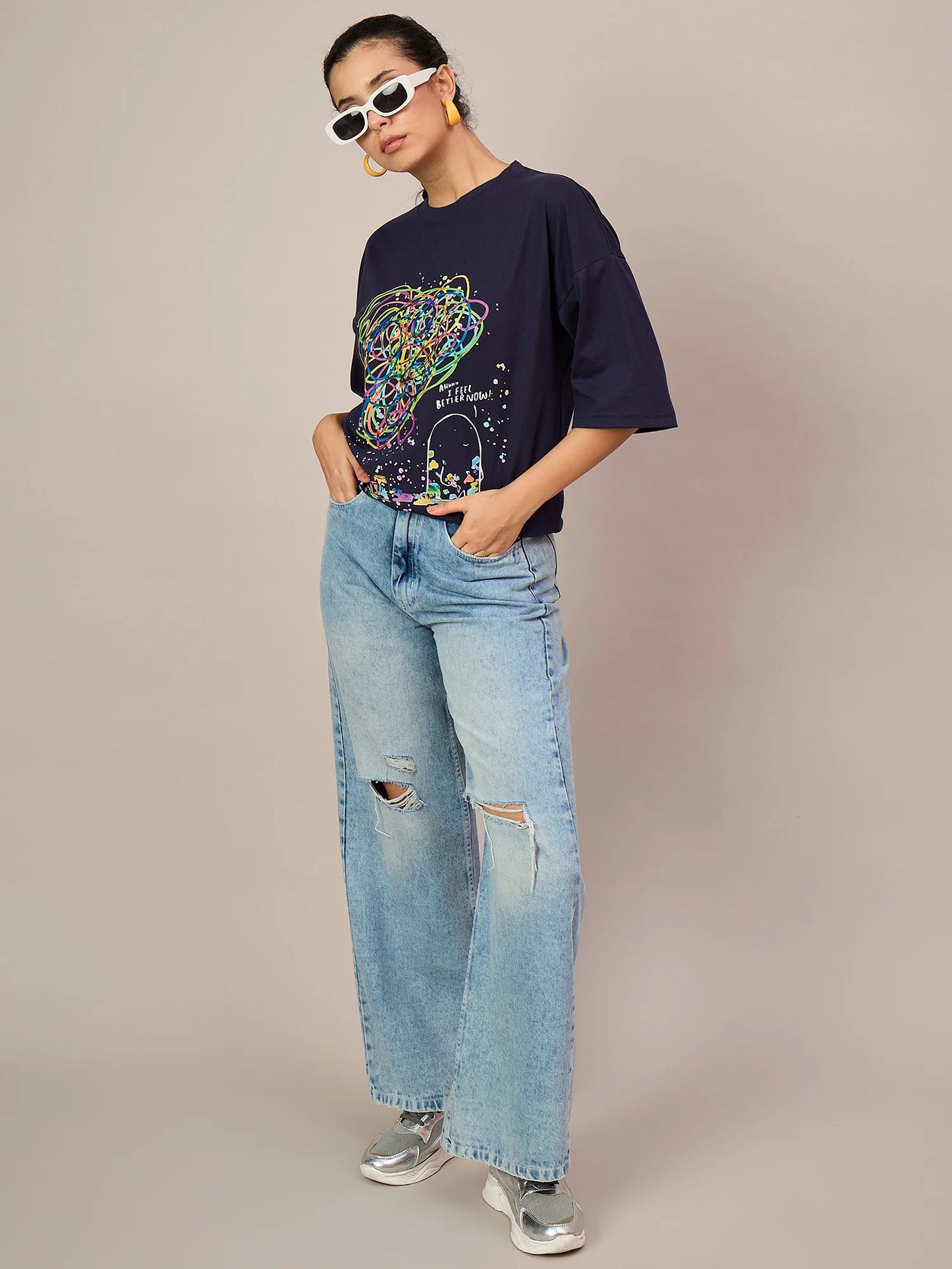 Women Dark Blue Oversized Tees - Reprise