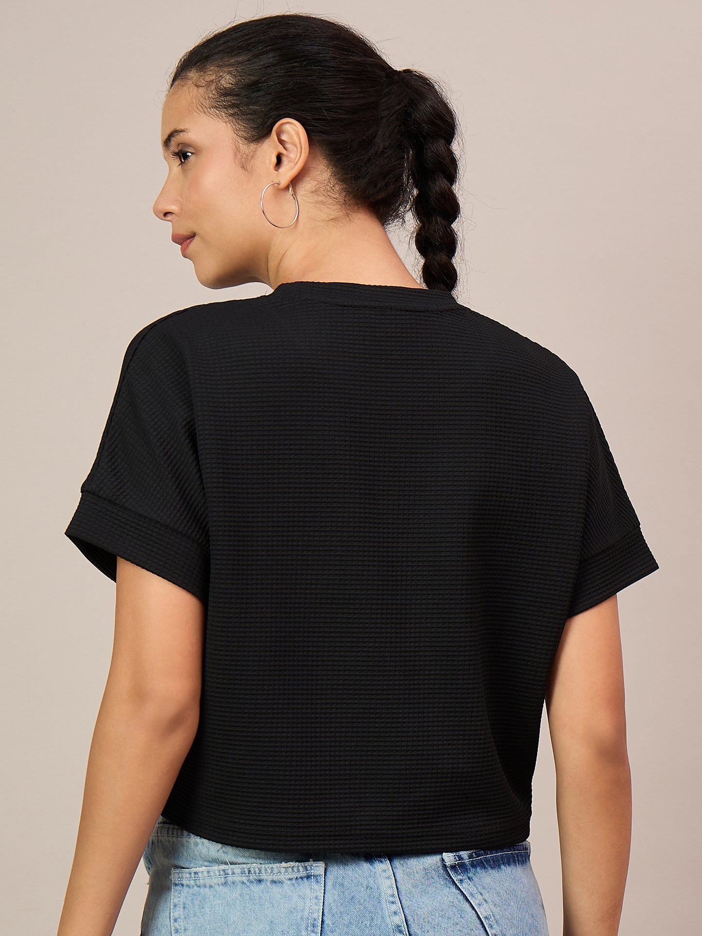 Women Black Crop T-Shirt