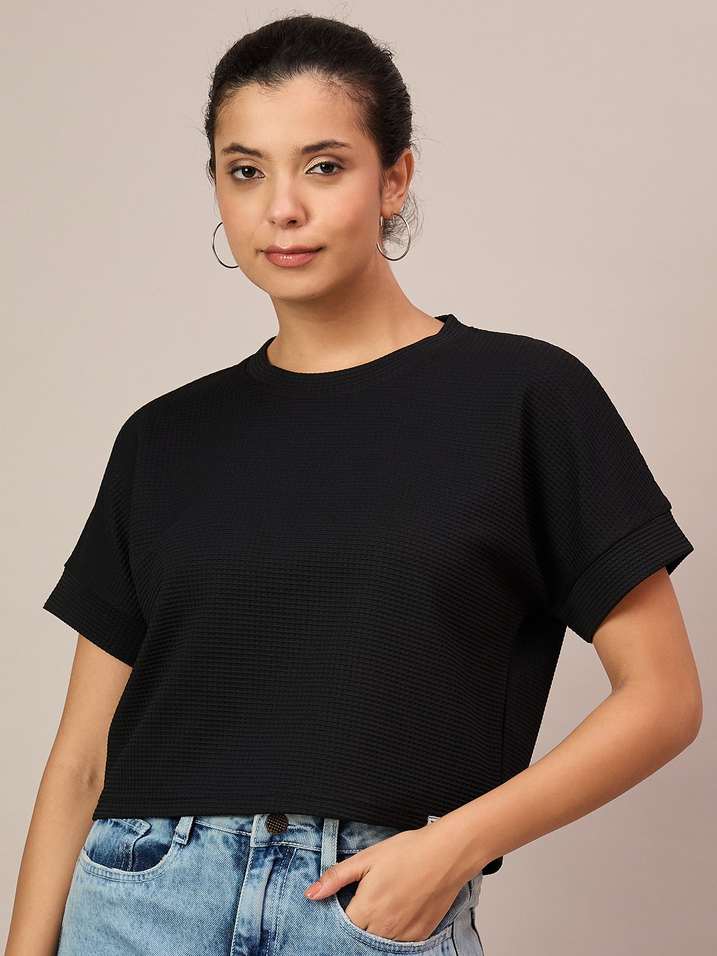 Women Black Crop T-Shirt
