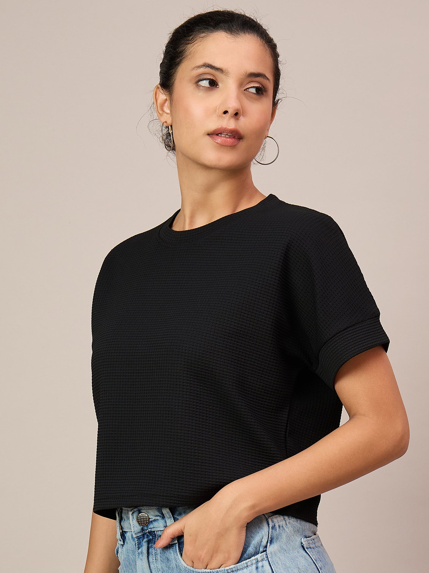 Women Black Crop T-Shirt