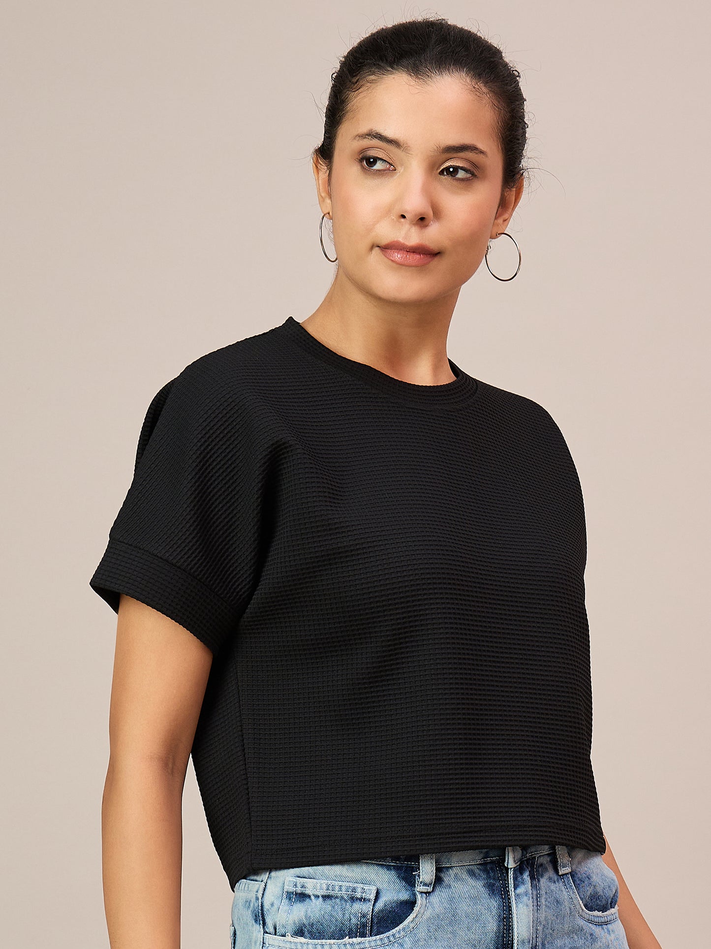 Women Black Crop T-Shirt