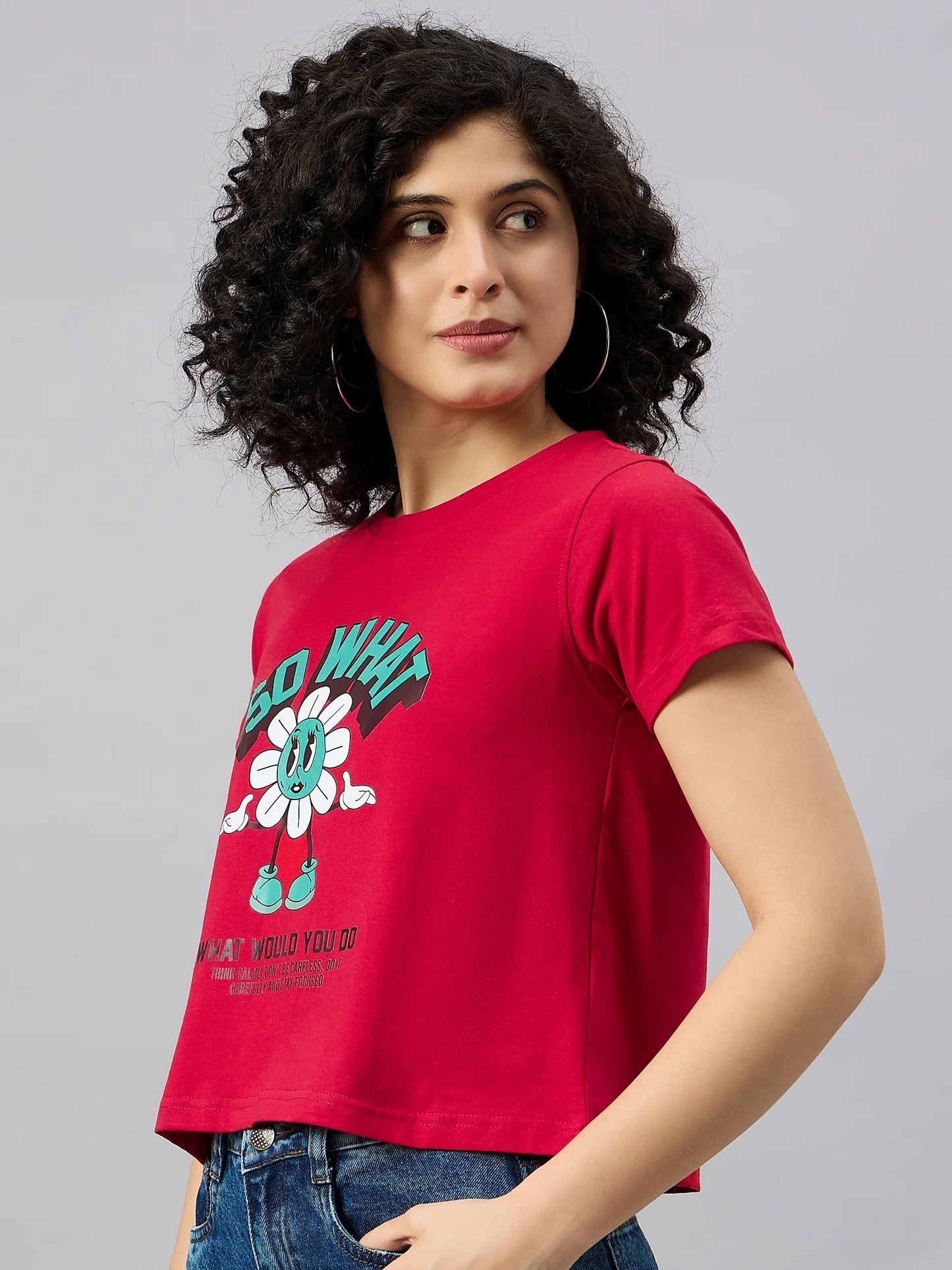 Women Printed Regular Fit T-shirt Red