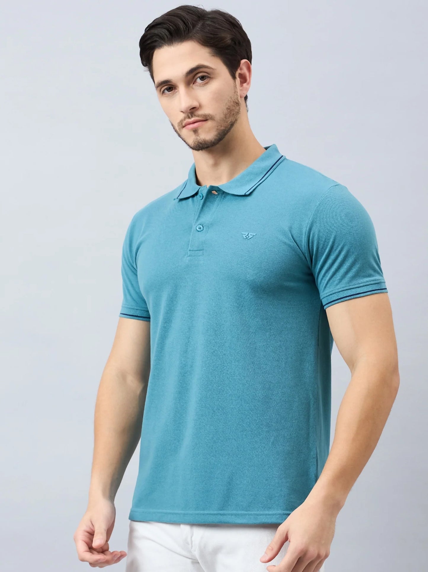 Men Green Solid Cotton Polos