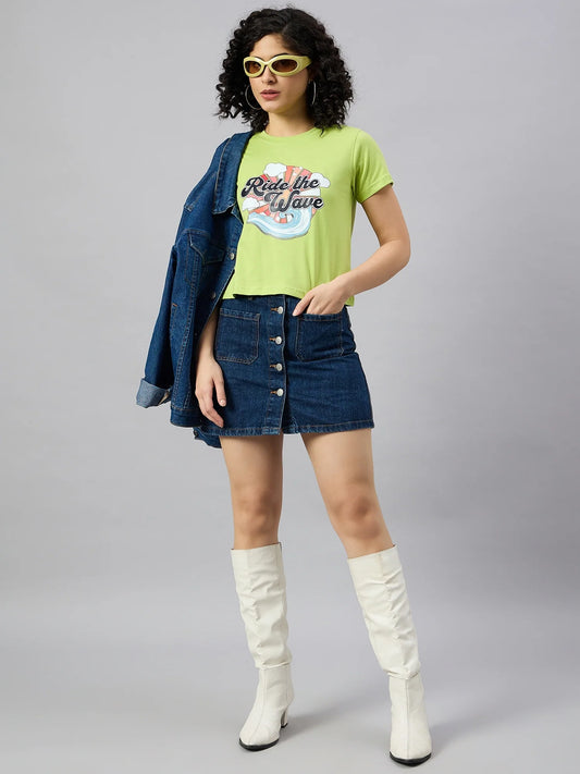 Women Printed Regular Fit T-shirt Green