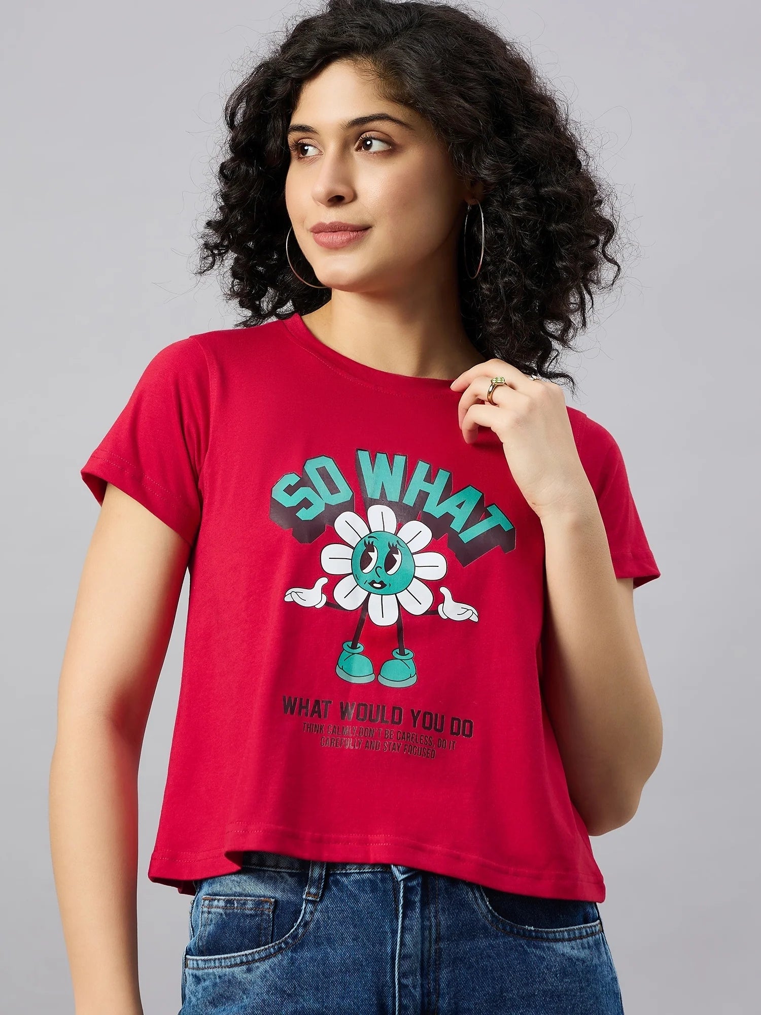 Women Printed Regular Fit T-shirt Red