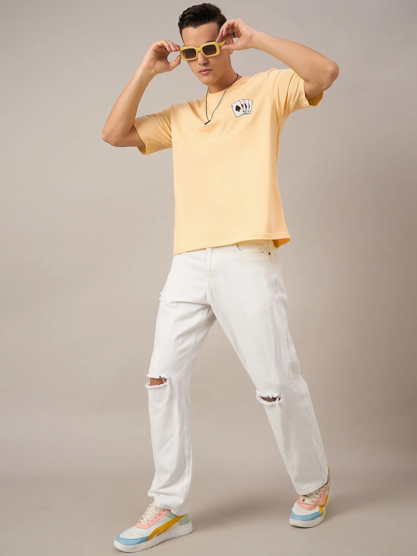 Men Printed Oversized T-shirt Yellow