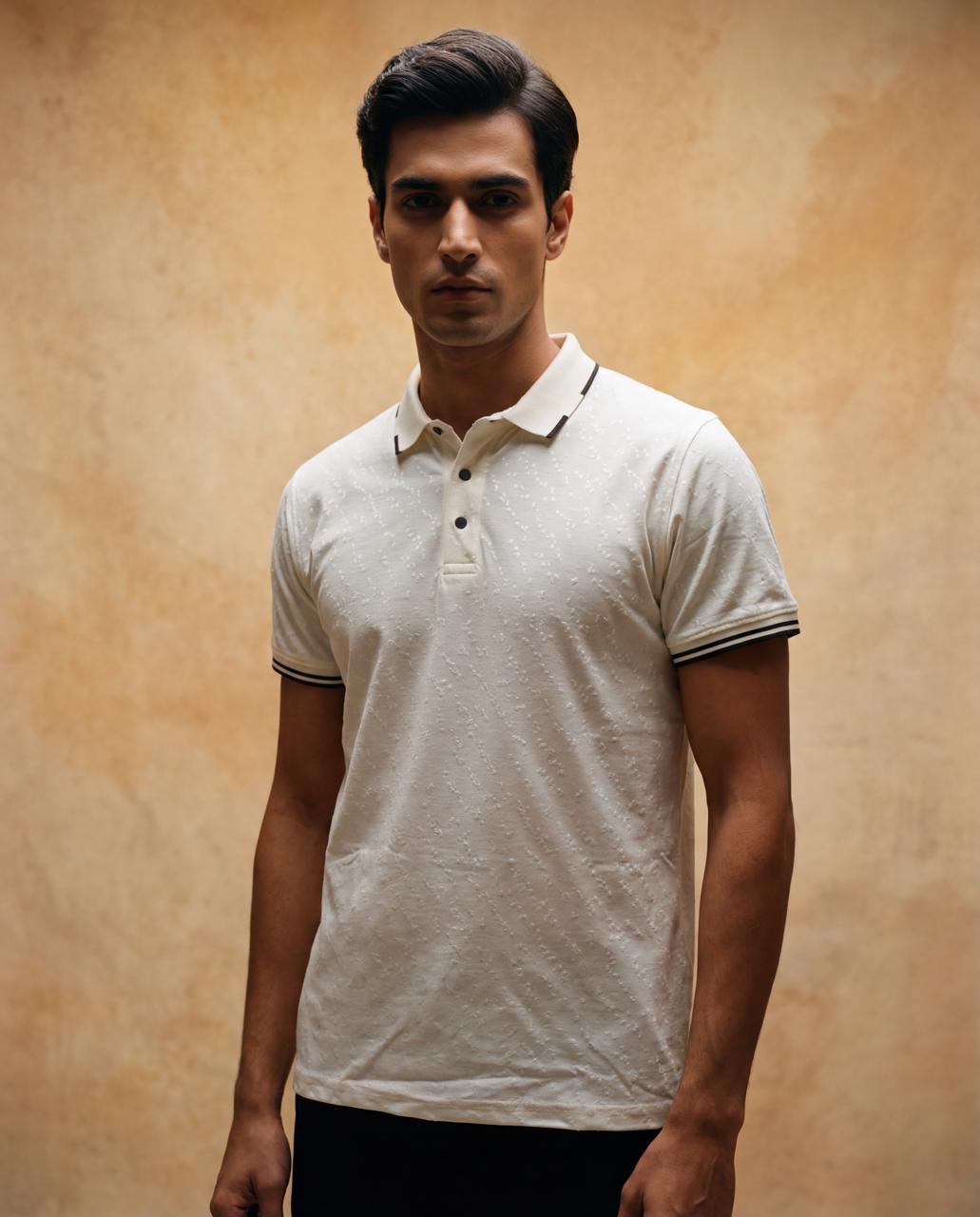 Men Textured White Polo TShirt - Reprise