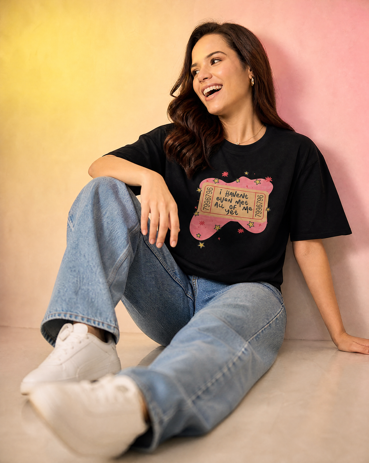 Women Oversize Round Neck T-shirt Black