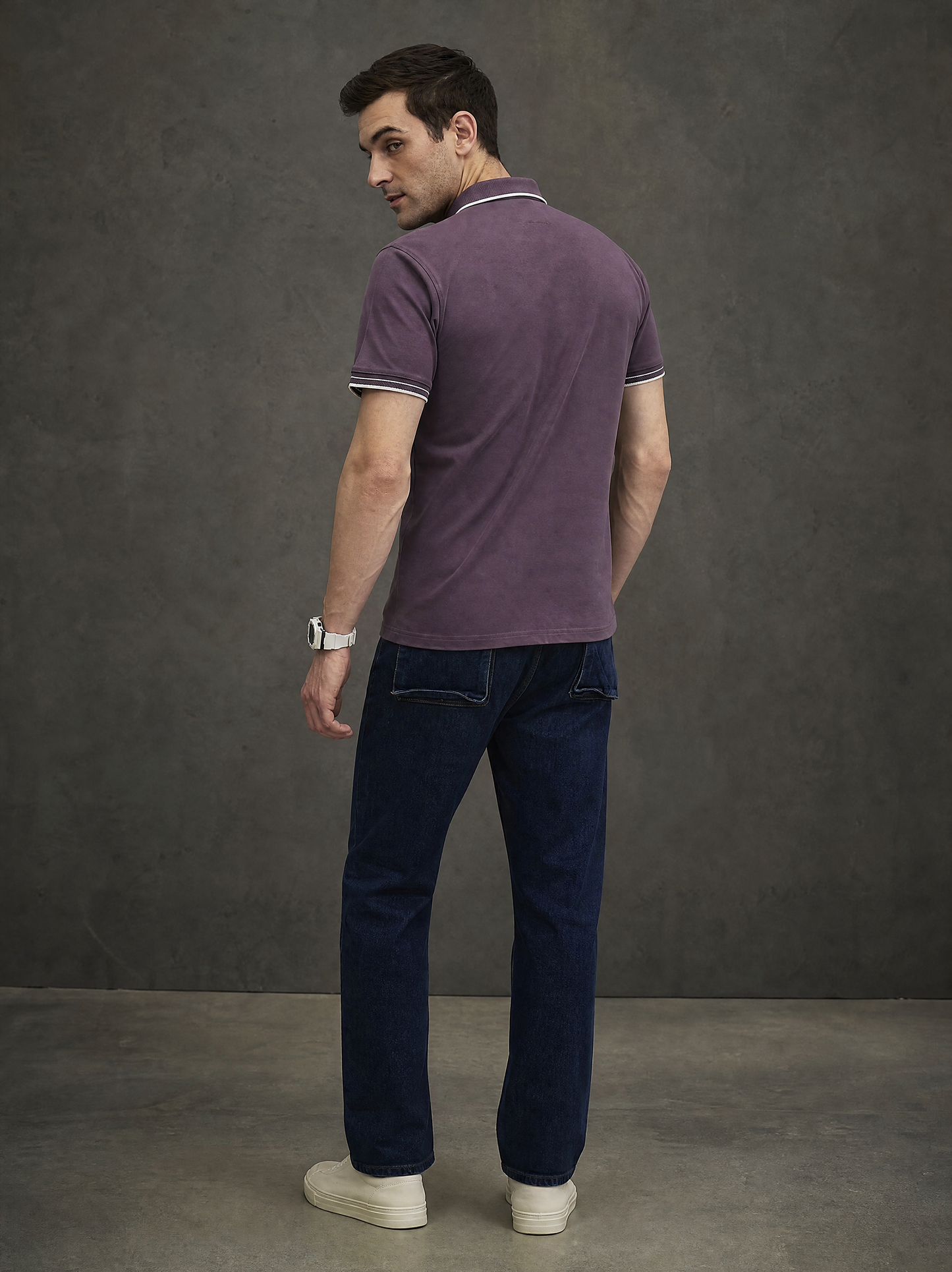 Men Stripe Purple Polo TShirt