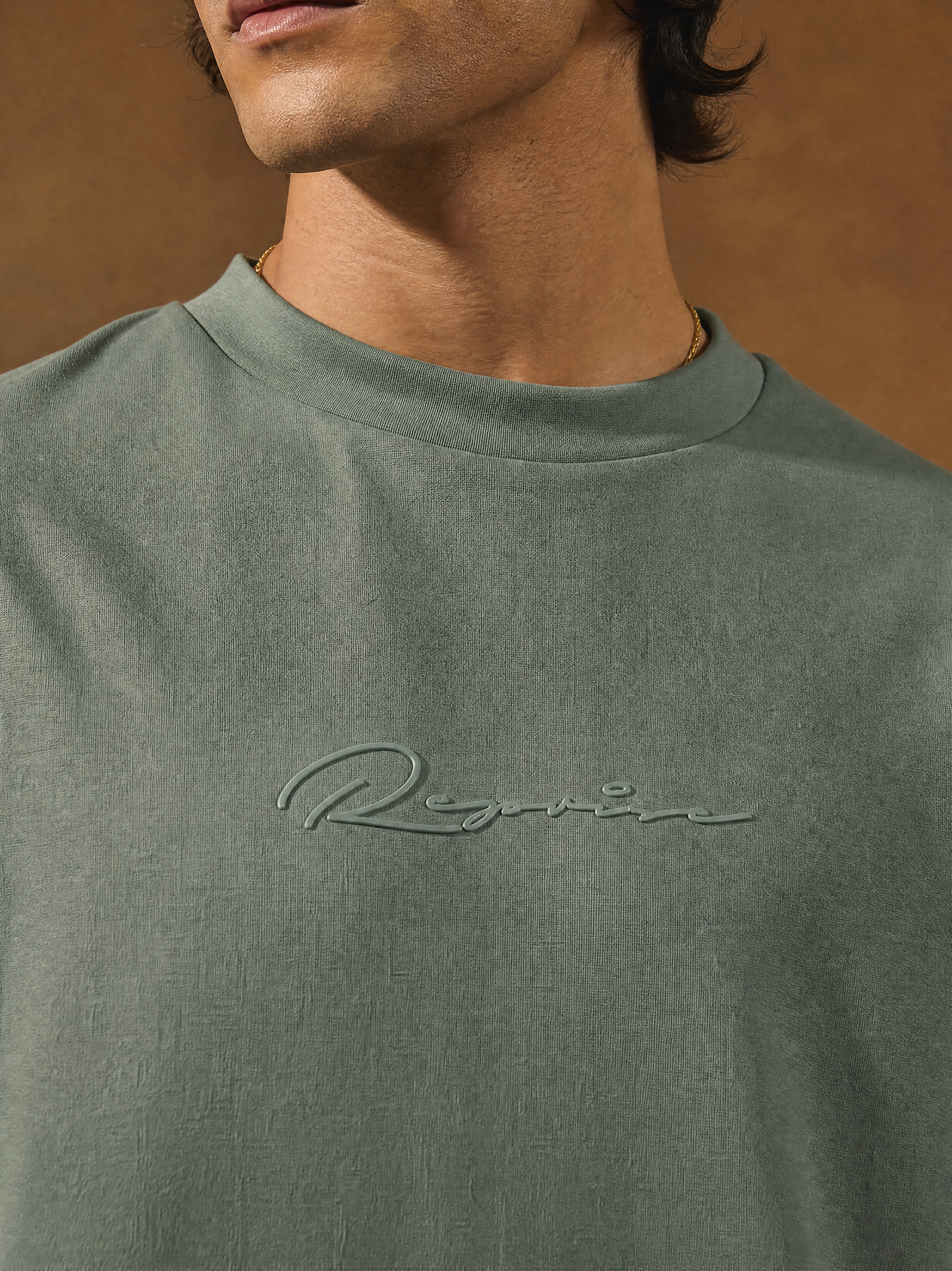 Men Oversize Printed Round Neck T-shirt Olive