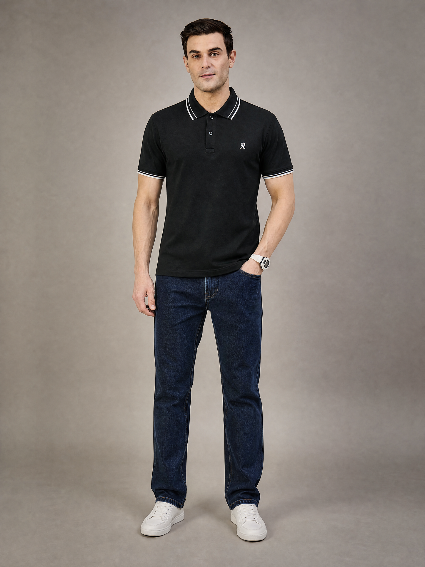 Men Stripe Black Polo TShirt