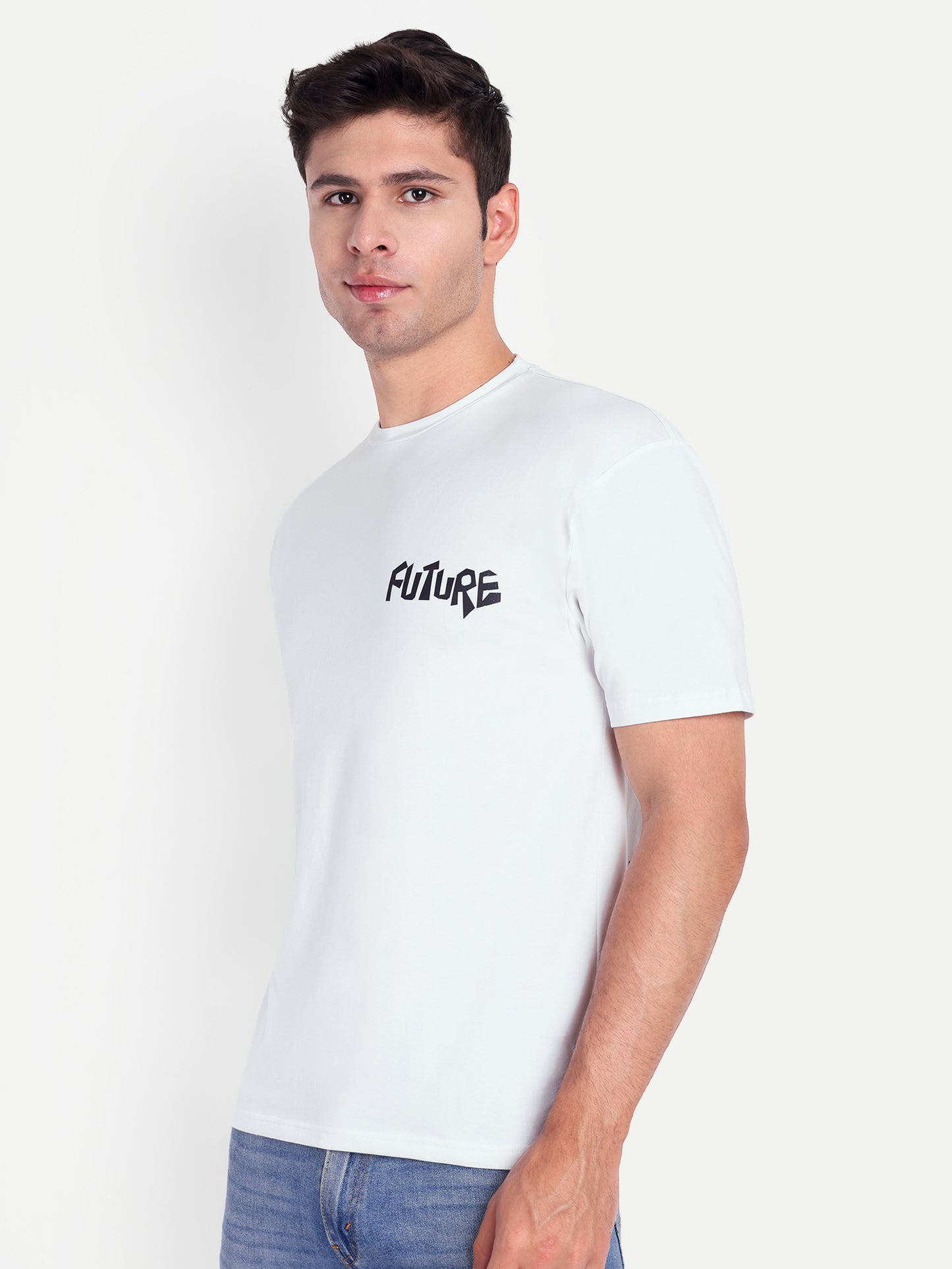 White Men Round Neck Oversize Printed T-shirt - Reprise