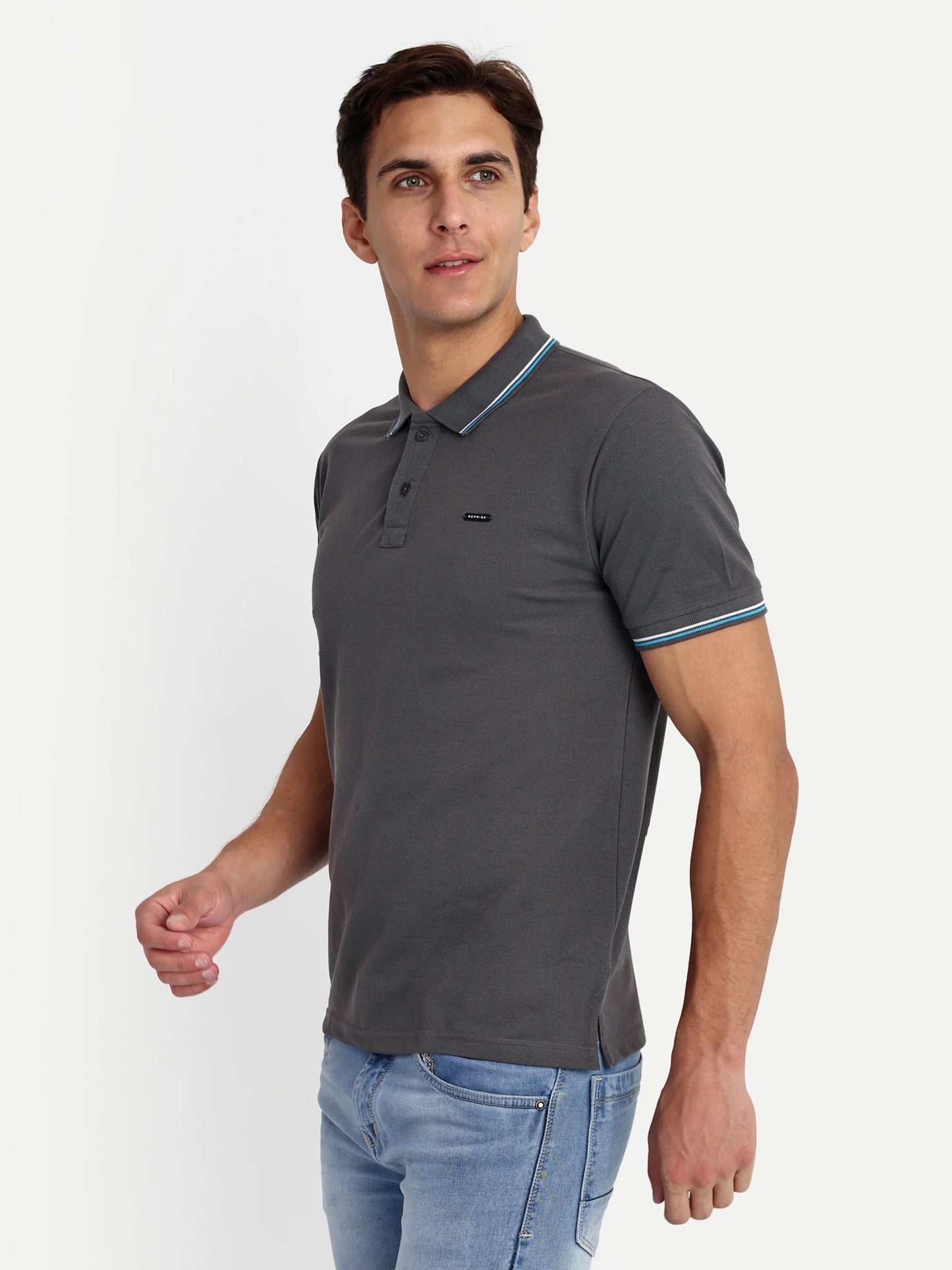 Men Dark Grey Solid Polo Shirt