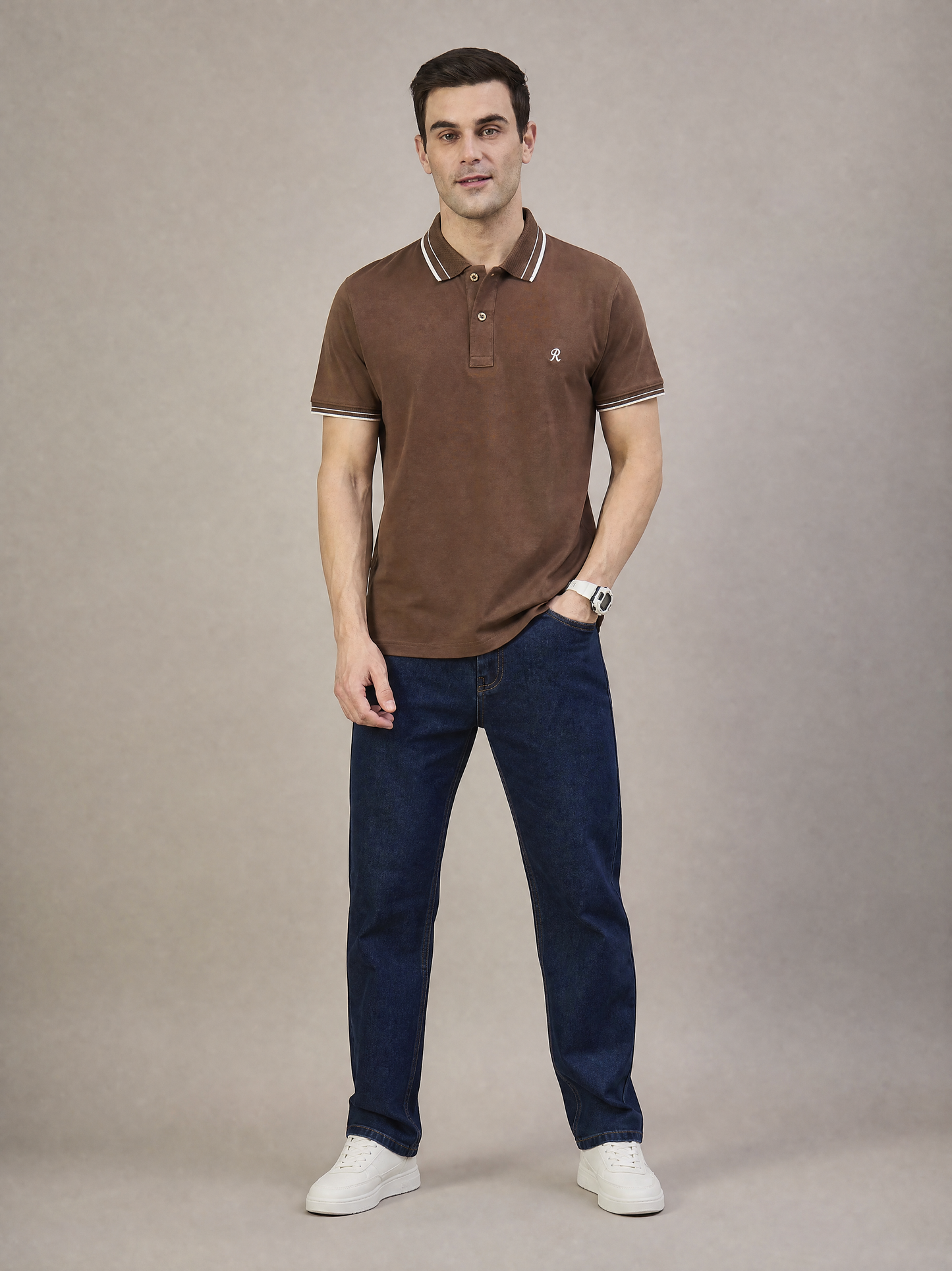 Men Stripe Brown Polo TShirt