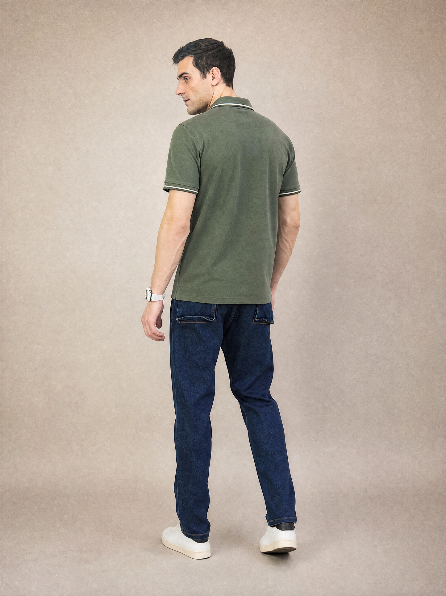 Men Stripe Green Polo TShirt