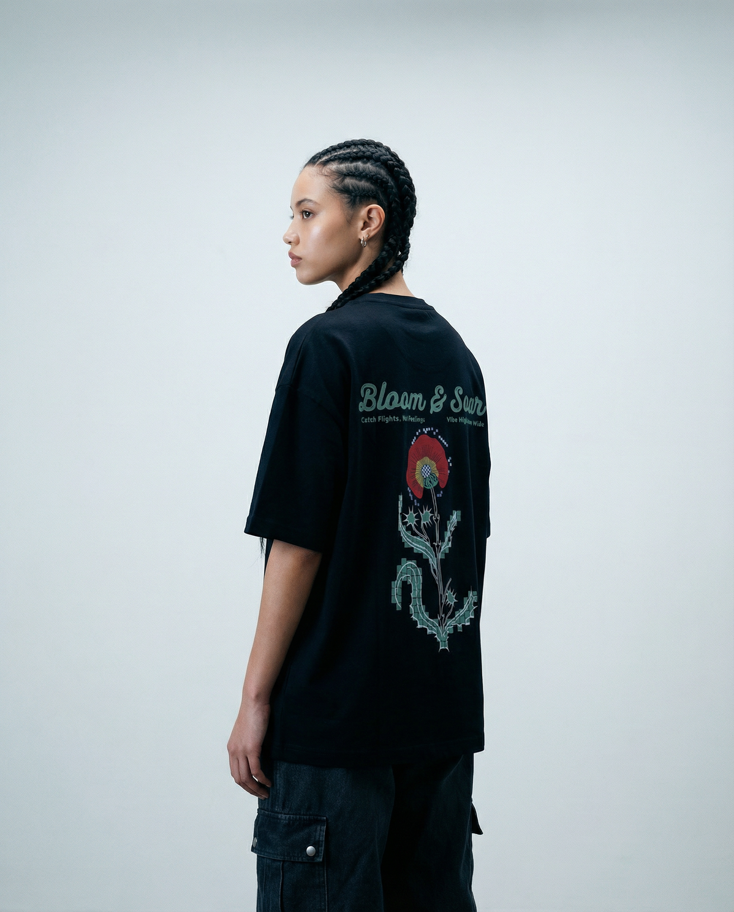 Women Oversized Round Neck Half Sleeves Tshirt Black - Reprise