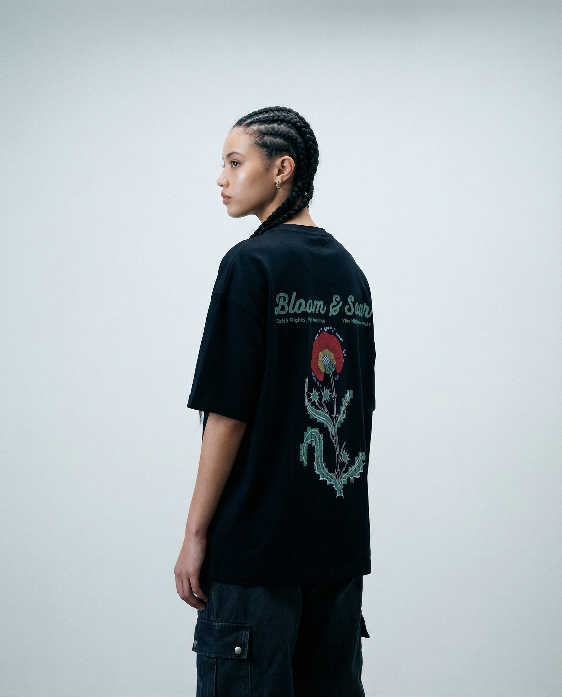 Women Oversized Round Neck Half Sleeves Tshirt Black - Reprise