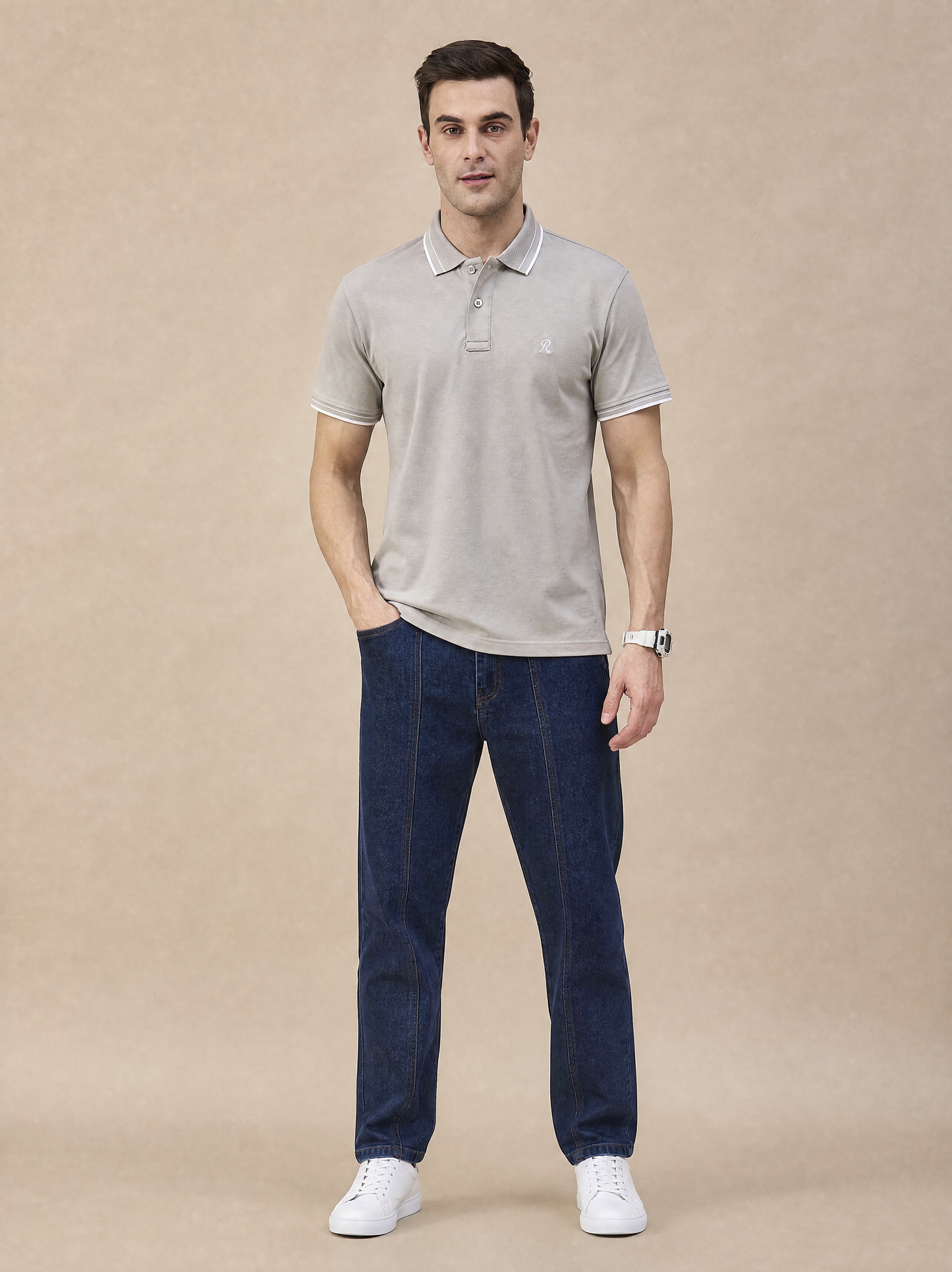 Men Stripe Grey Polo TShirt