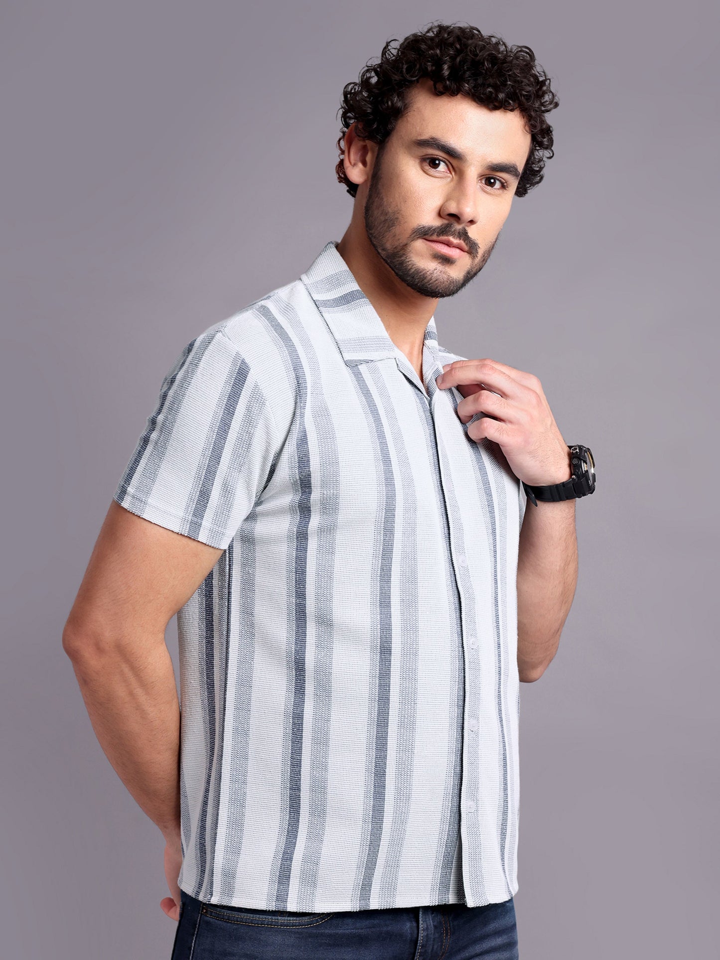 Men Striped Shirt Grey and White - Reprise