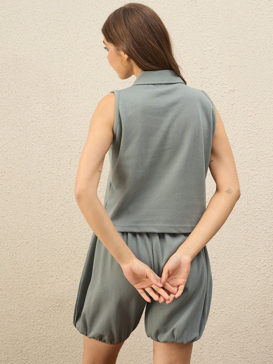 Women Co-ords Set Shorts & Crop Top Light Grey - Reprise