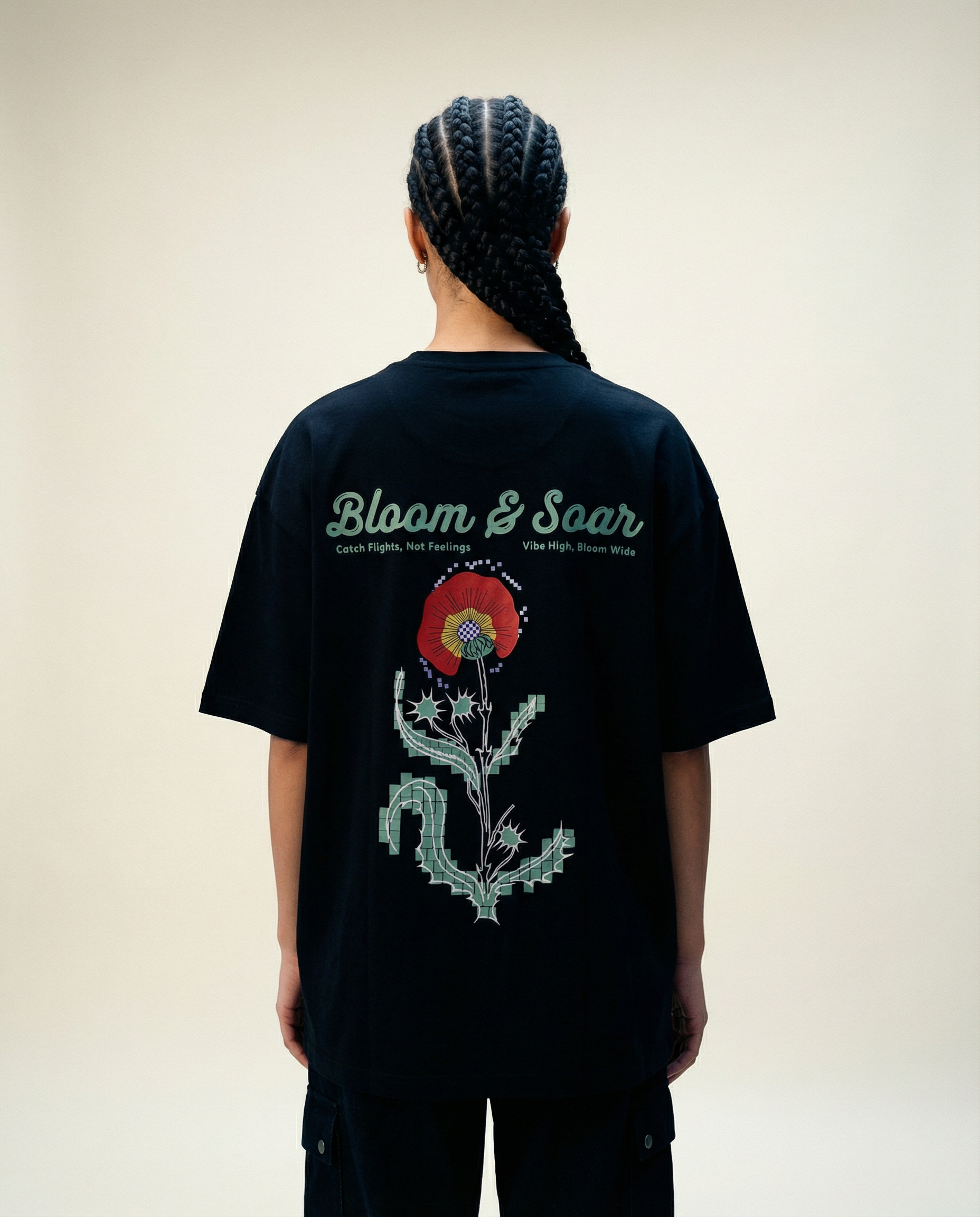Women Oversized Round Neck Half Sleeves Tshirt Black - Reprise