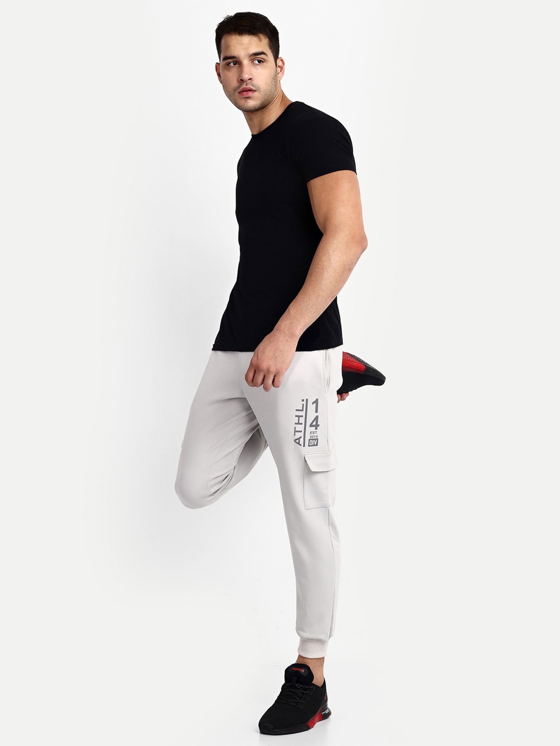 Men's Grey Cotton Casual Joggers - Reprise
