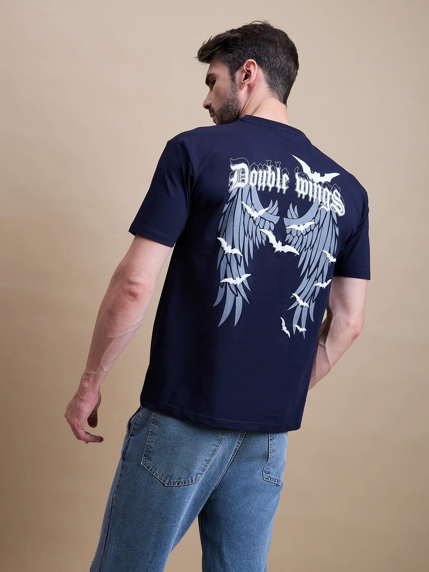 Men Blue Cotton Oversized T-Shirt