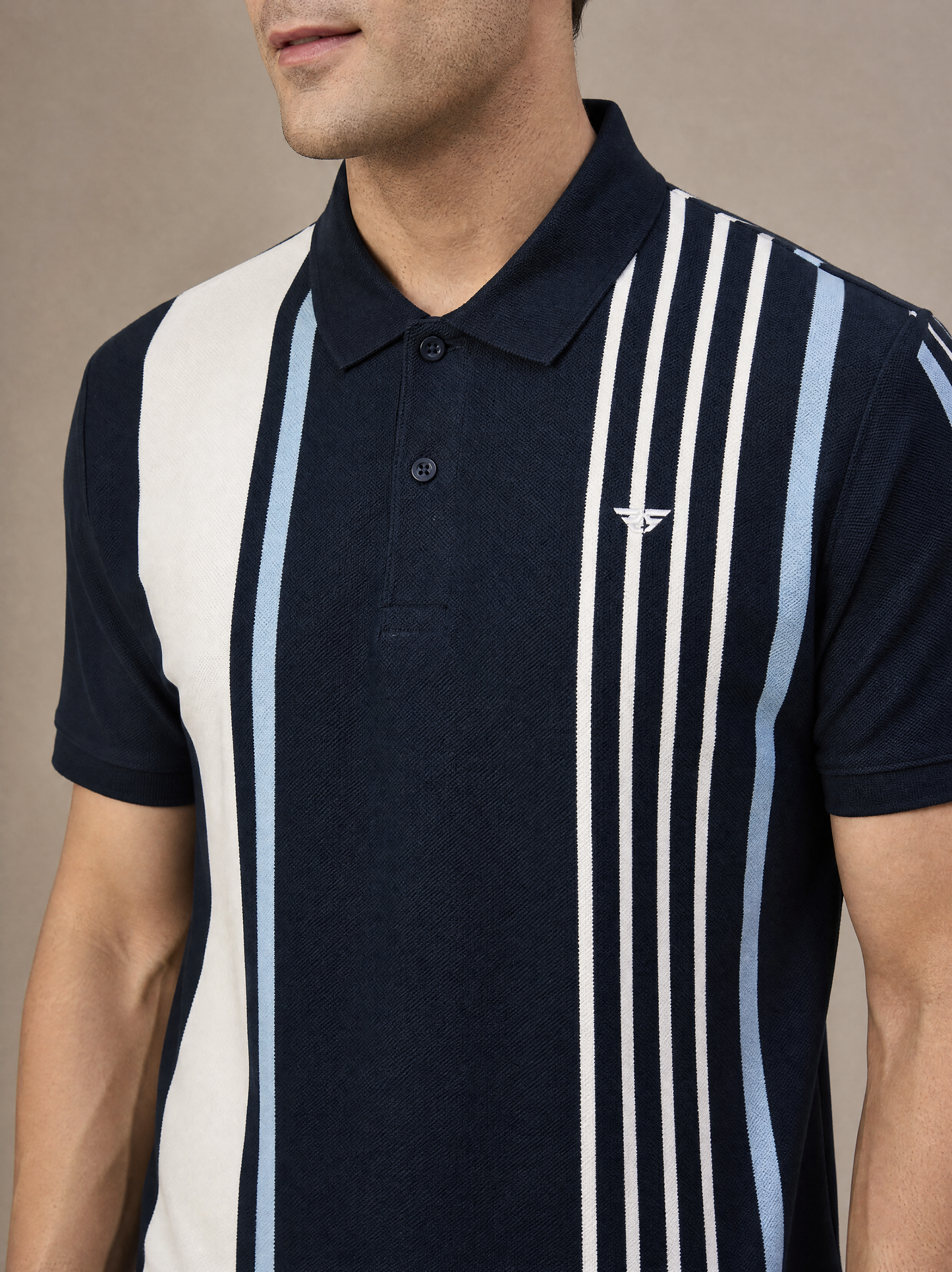Men Cotton Polo Strip T-Shirts Navy