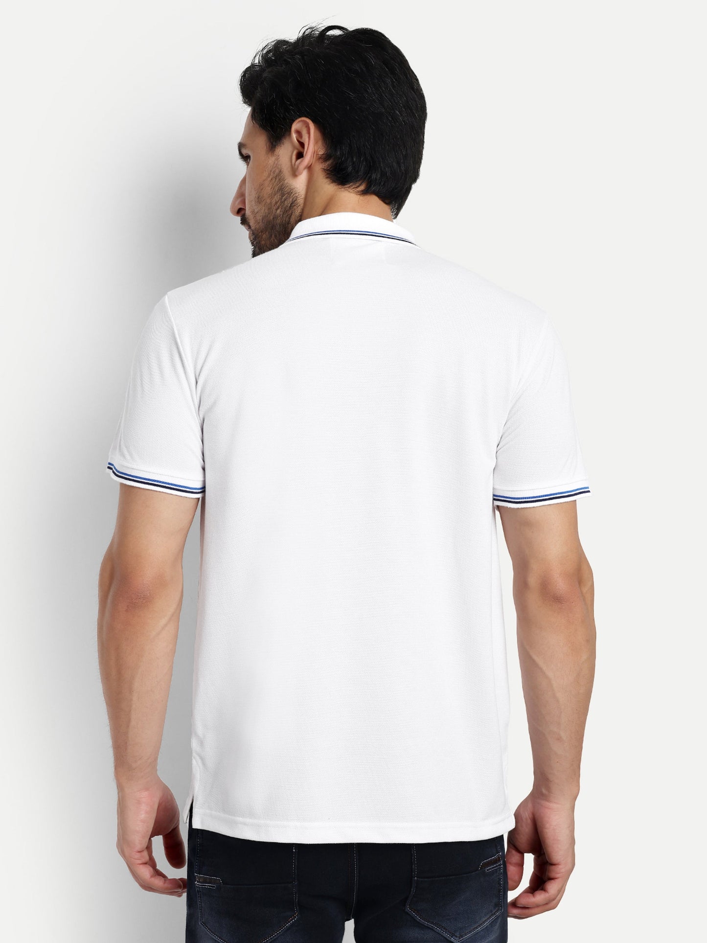 Men White Solid Polo T-Shirt