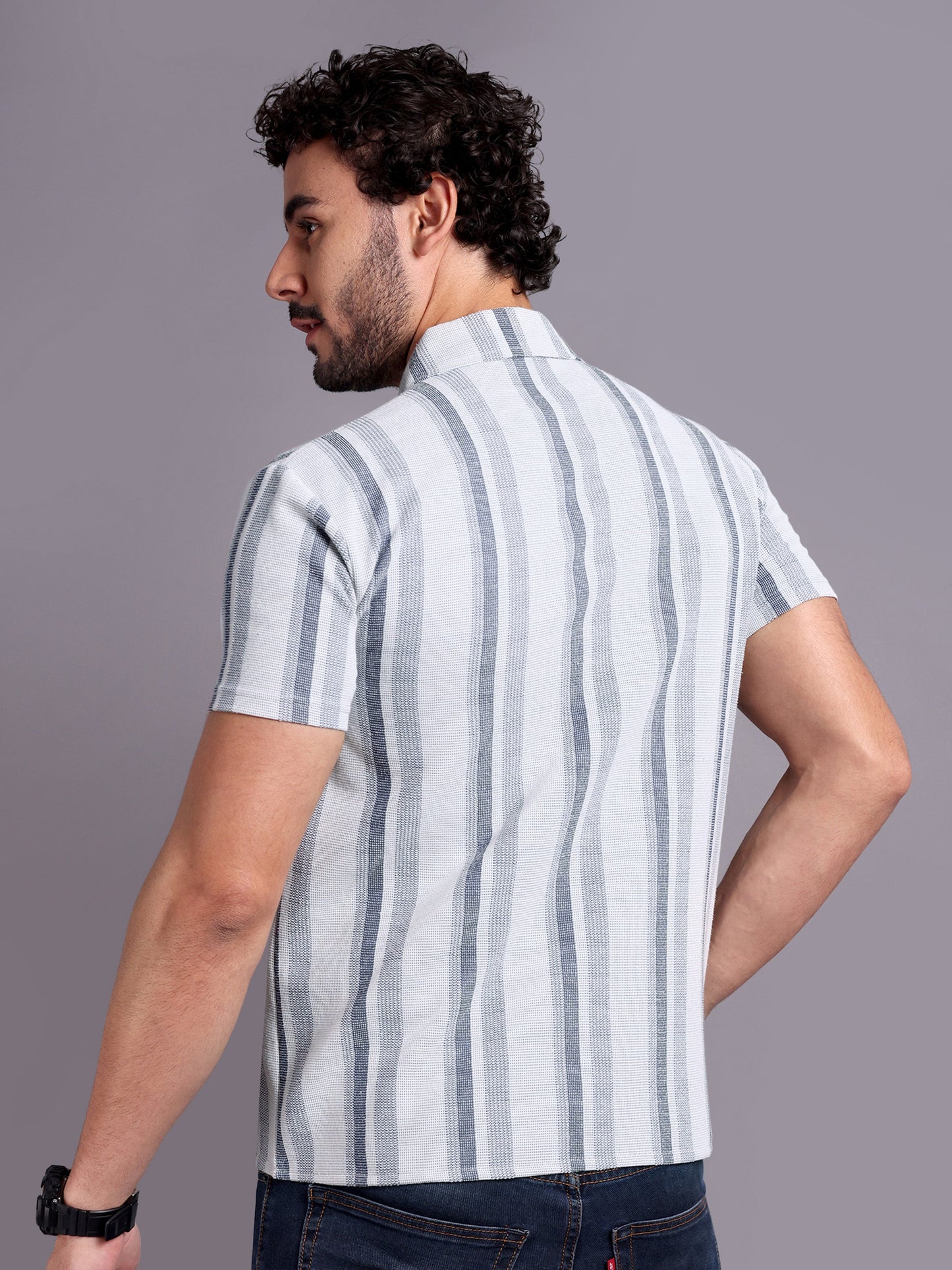 Men Striped Shirt Grey and White - Reprise