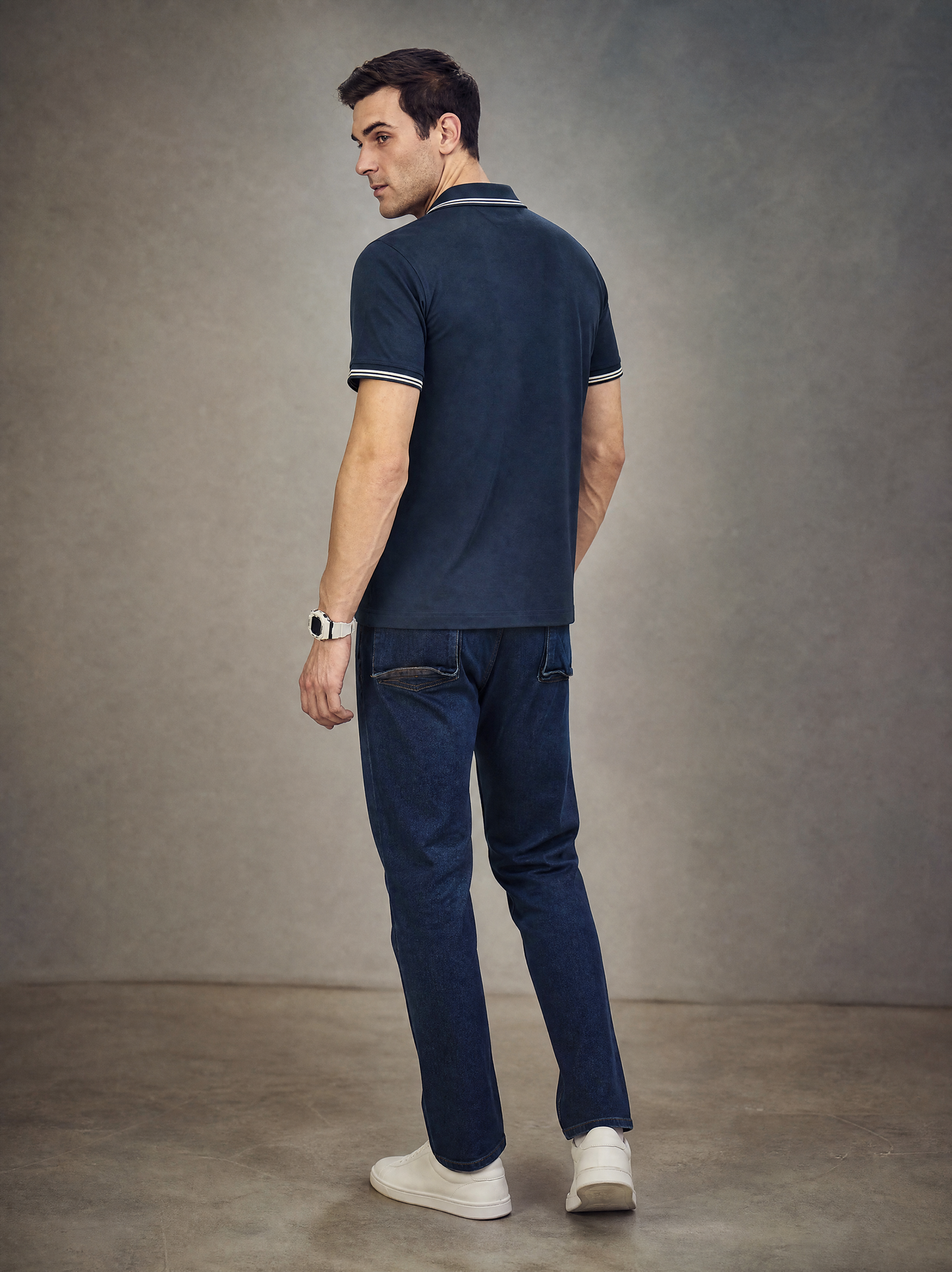 Men Stripe Navy Polo TShirt