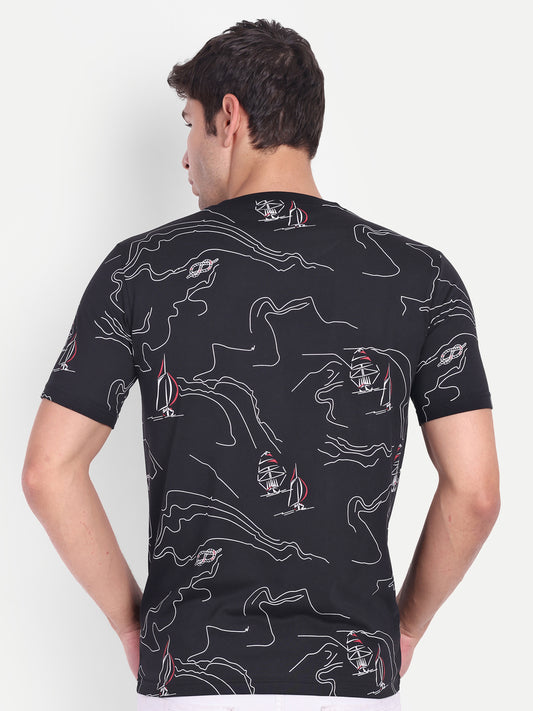 Black Mens Printed Oversized T-shirt - Reprise