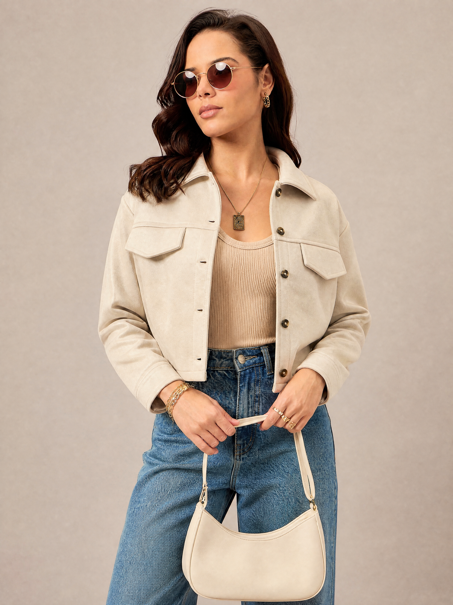 Women Plain Jacket Cream
