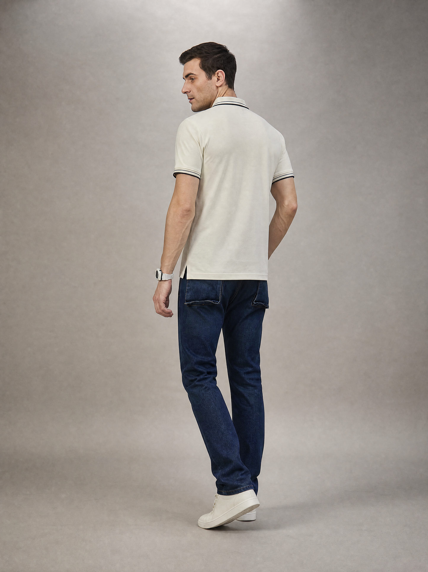 Men Stripe Cream Polo TShirt