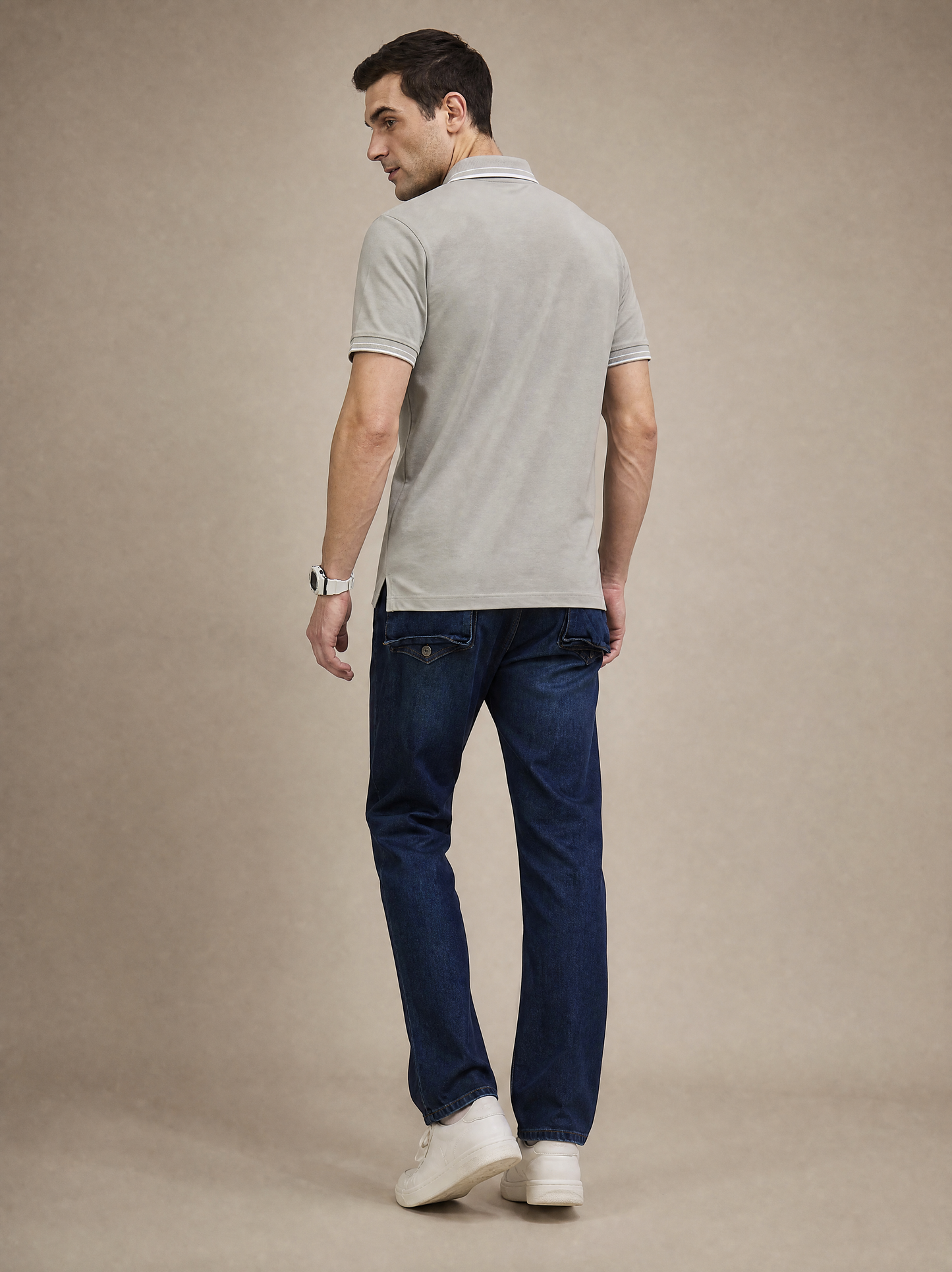 Men Stripe Grey Polo TShirt