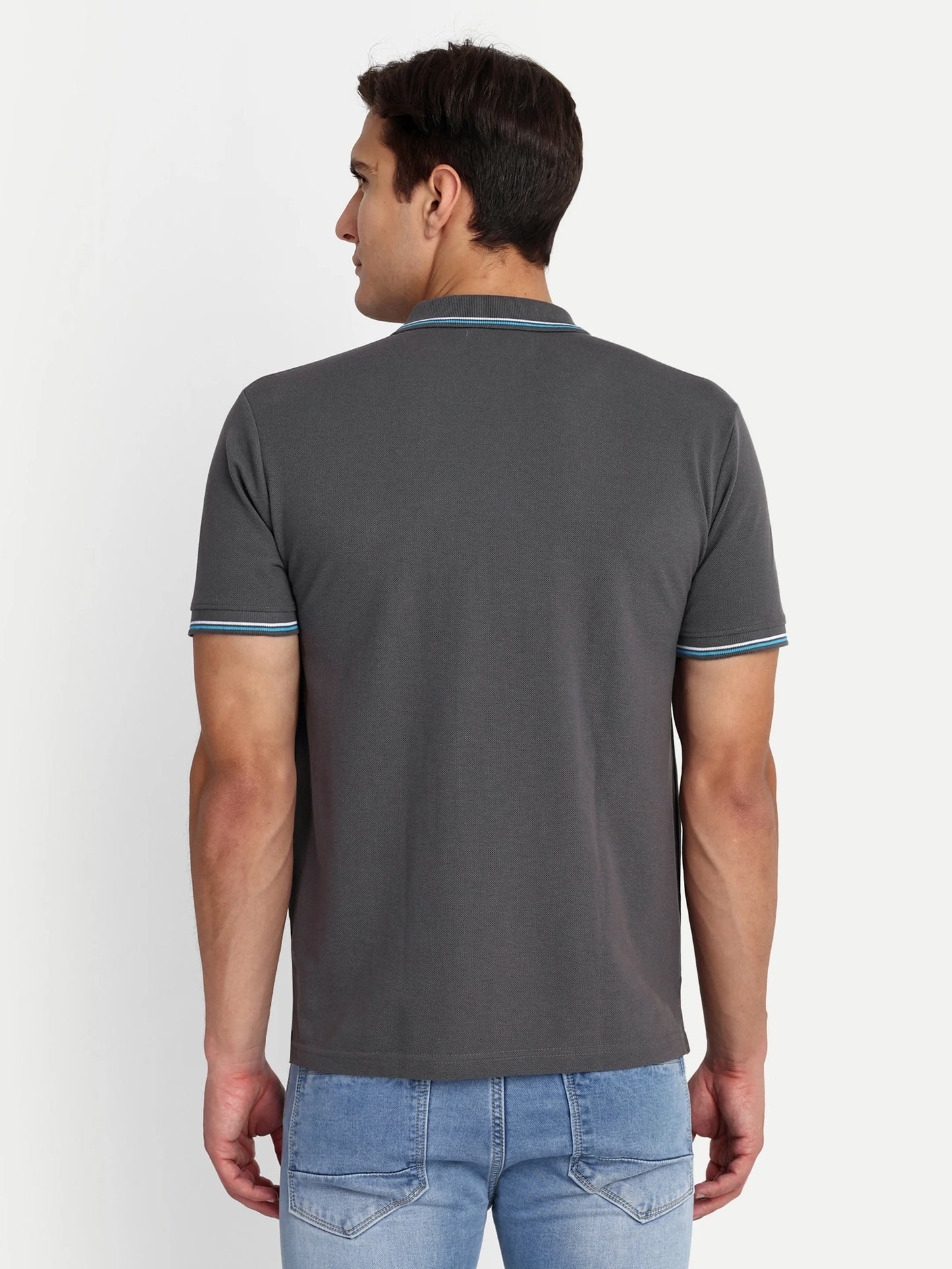Men Dark Grey Solid Polo Shirt