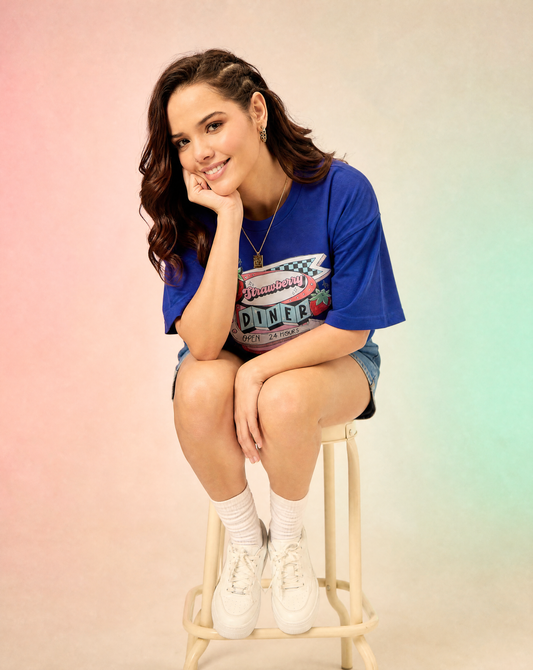 Women Oversize Round Neck T-shirt Royal Blue