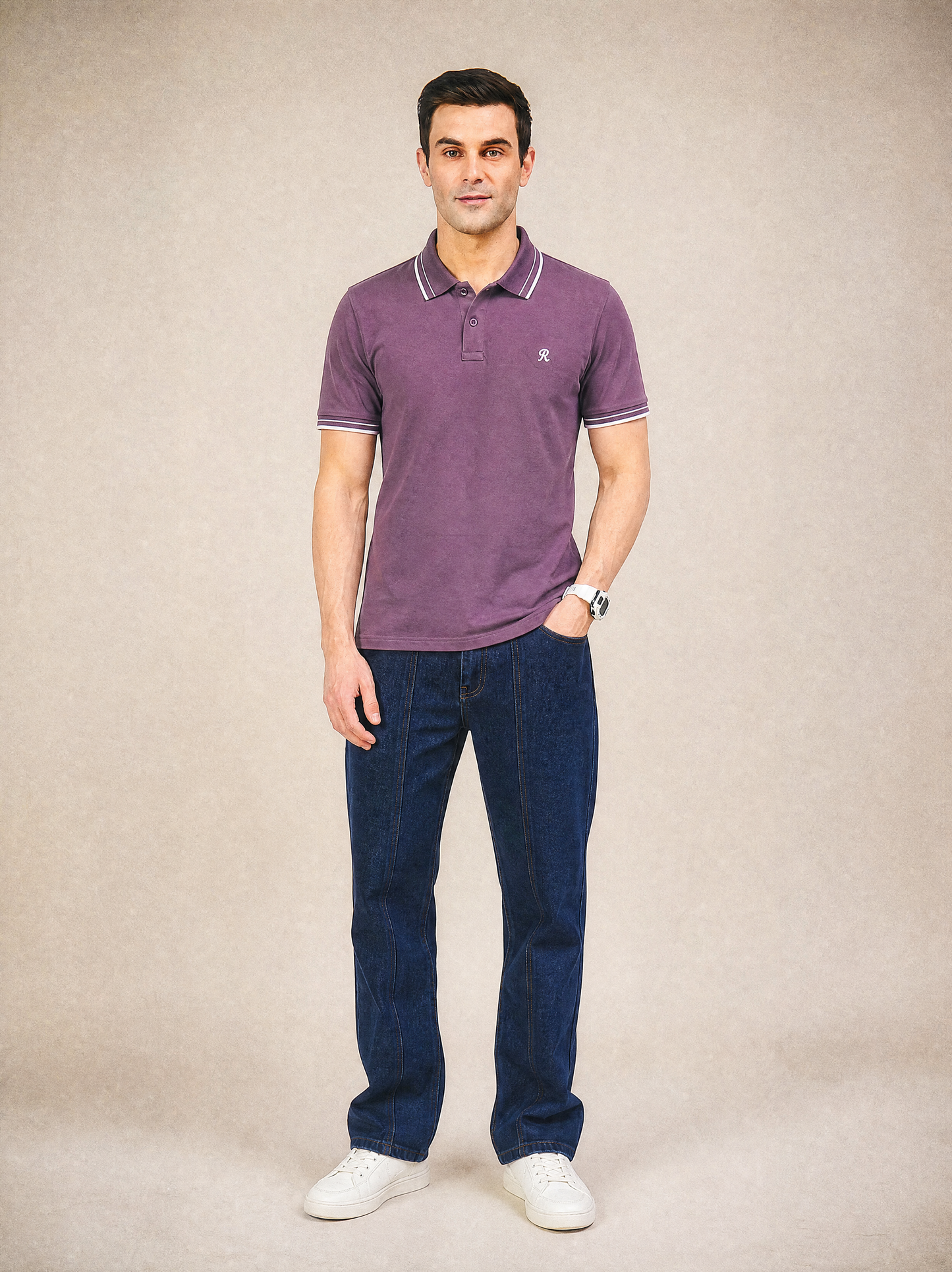 Men Stripe Purple Polo TShirt