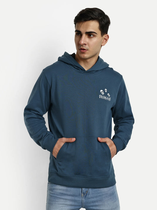 Men Printed Hoodie Blue