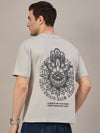 Men Oversized Round Neck Drop Shoulder T-shirt Beige